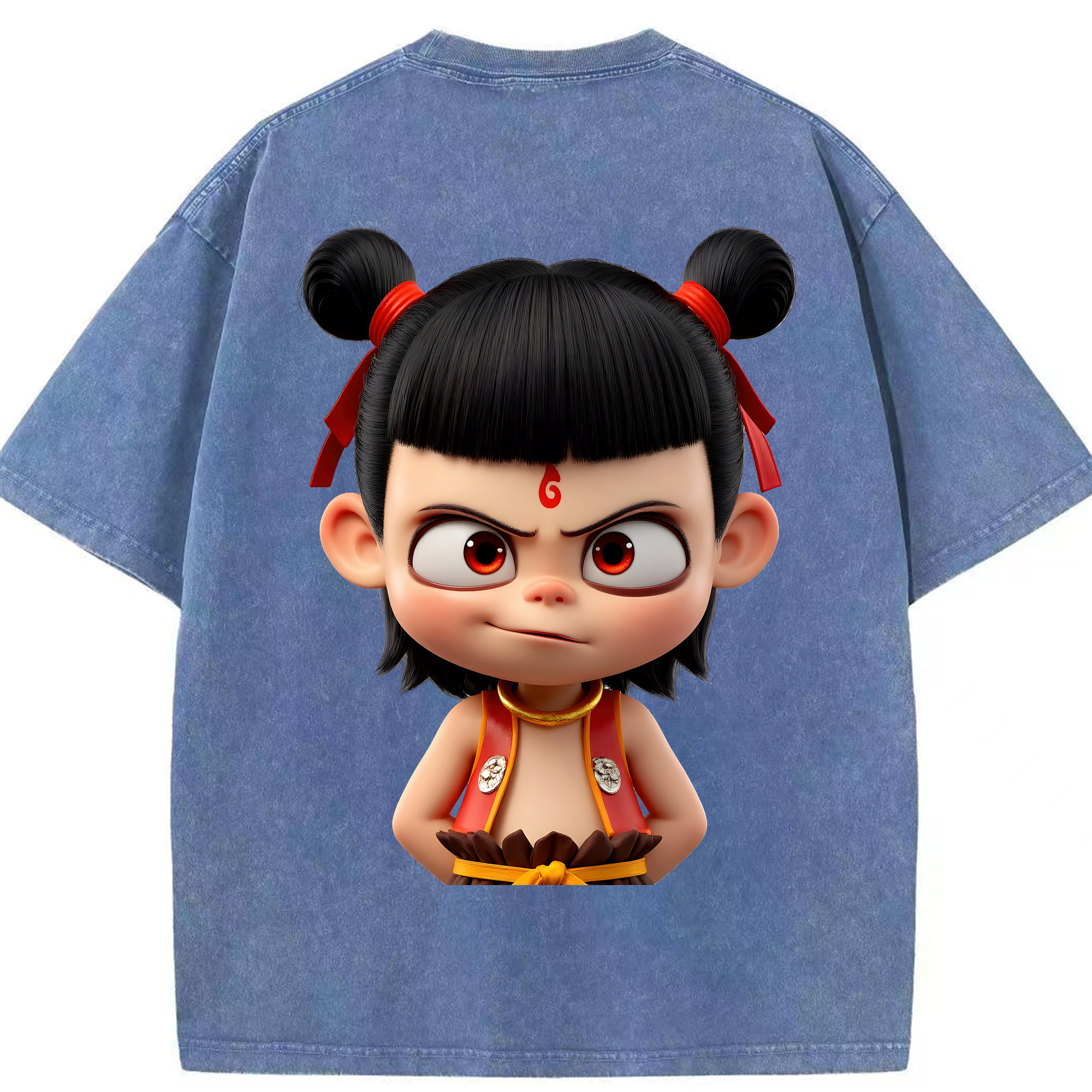 （画像用） Ne Zha 2 ナタ 魔童の大暴れ 綿100% ヴィンテージ風 半袖Tシャツ（背面プリント）