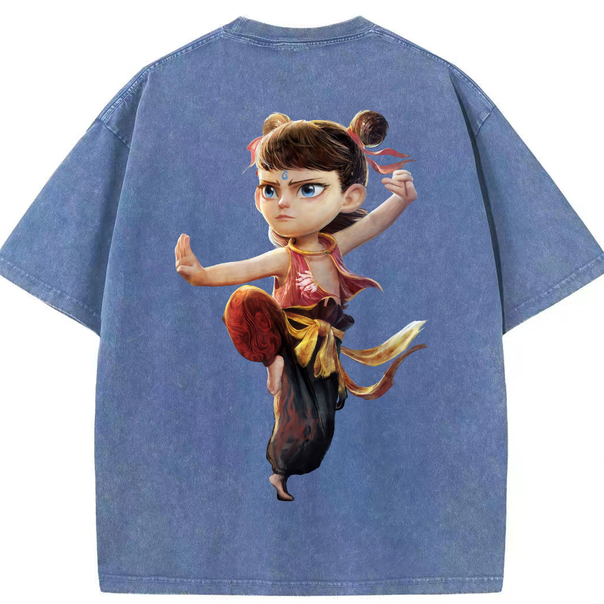 （画像用） Ne Zha 2 ナタ 魔童の大暴れ 綿100% ヴィンテージ風 半袖Tシャツ（背面プリント）