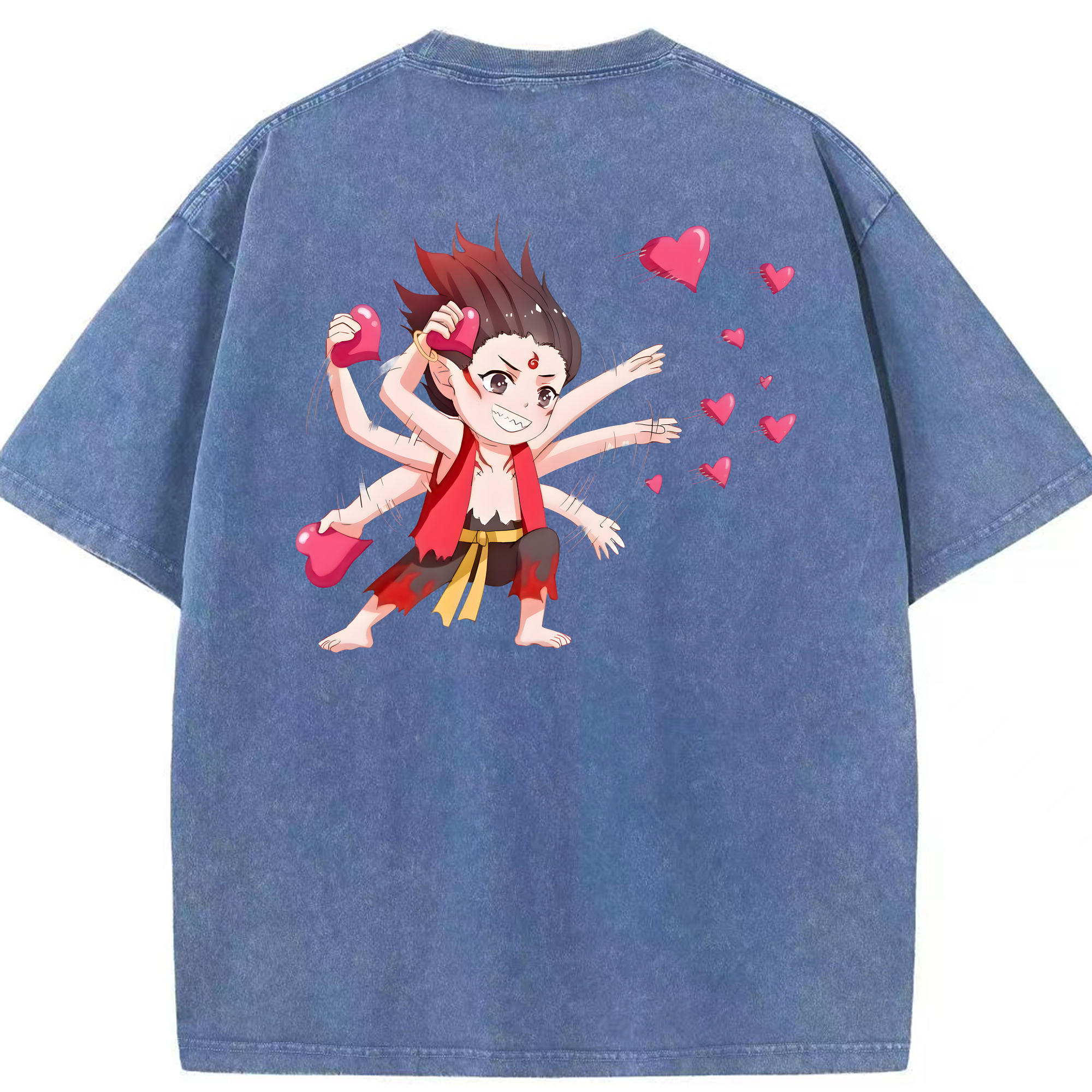 （画像用） Ne Zha 2 ナタ 魔童の大暴れ 綿100% ヴィンテージ風 半袖Tシャツ（背面プリント）