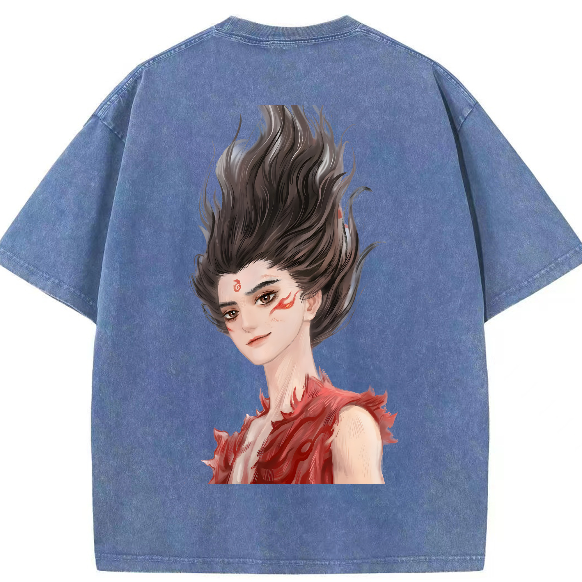 （画像用） Ne Zha 2 ナタ 魔童の大暴れ 綿100% ヴィンテージ風 半袖Tシャツ（背面プリント）