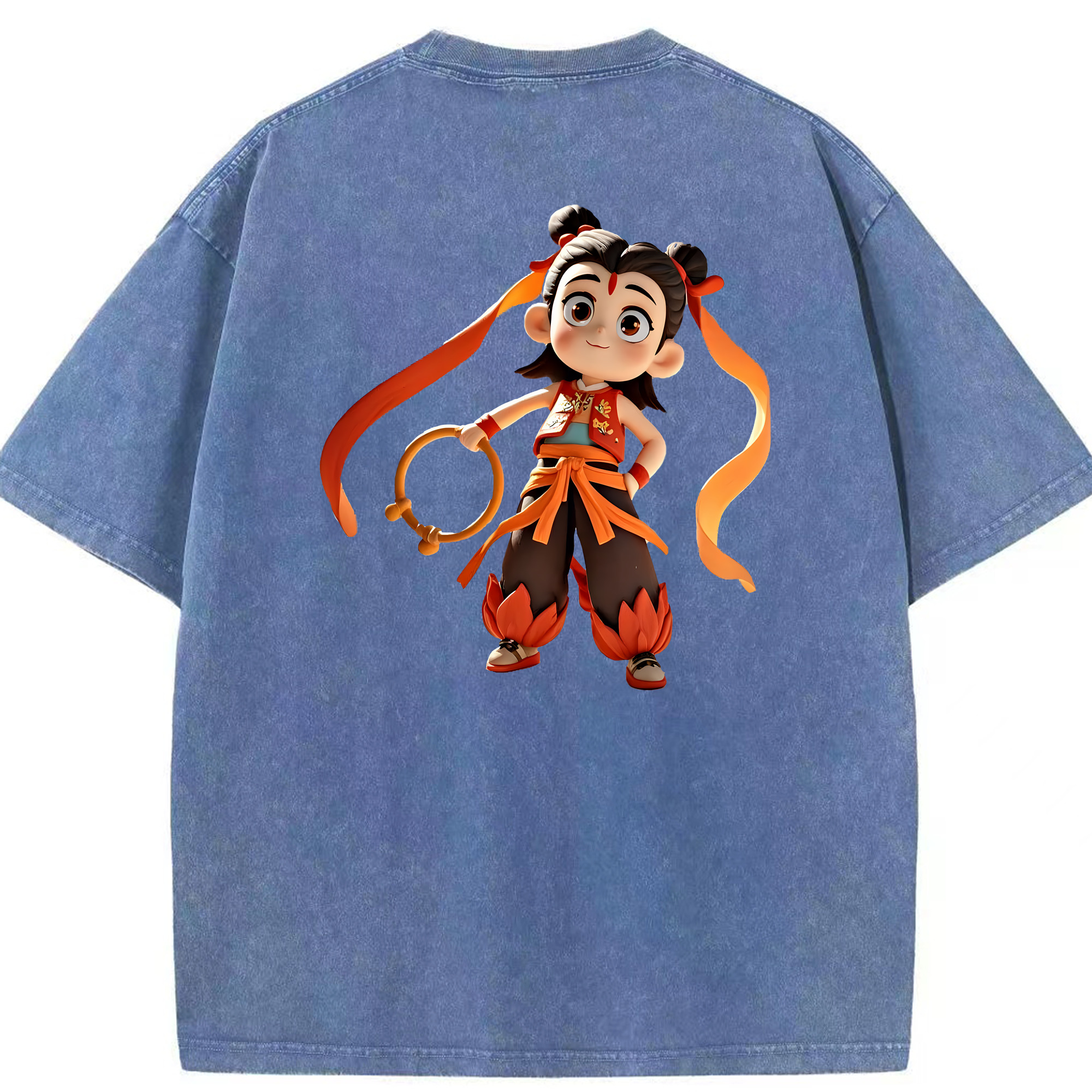 （画像用） Ne Zha 2 ナタ 魔童の大暴れ 綿100% ヴィンテージ風 半袖Tシャツ（背面プリント）