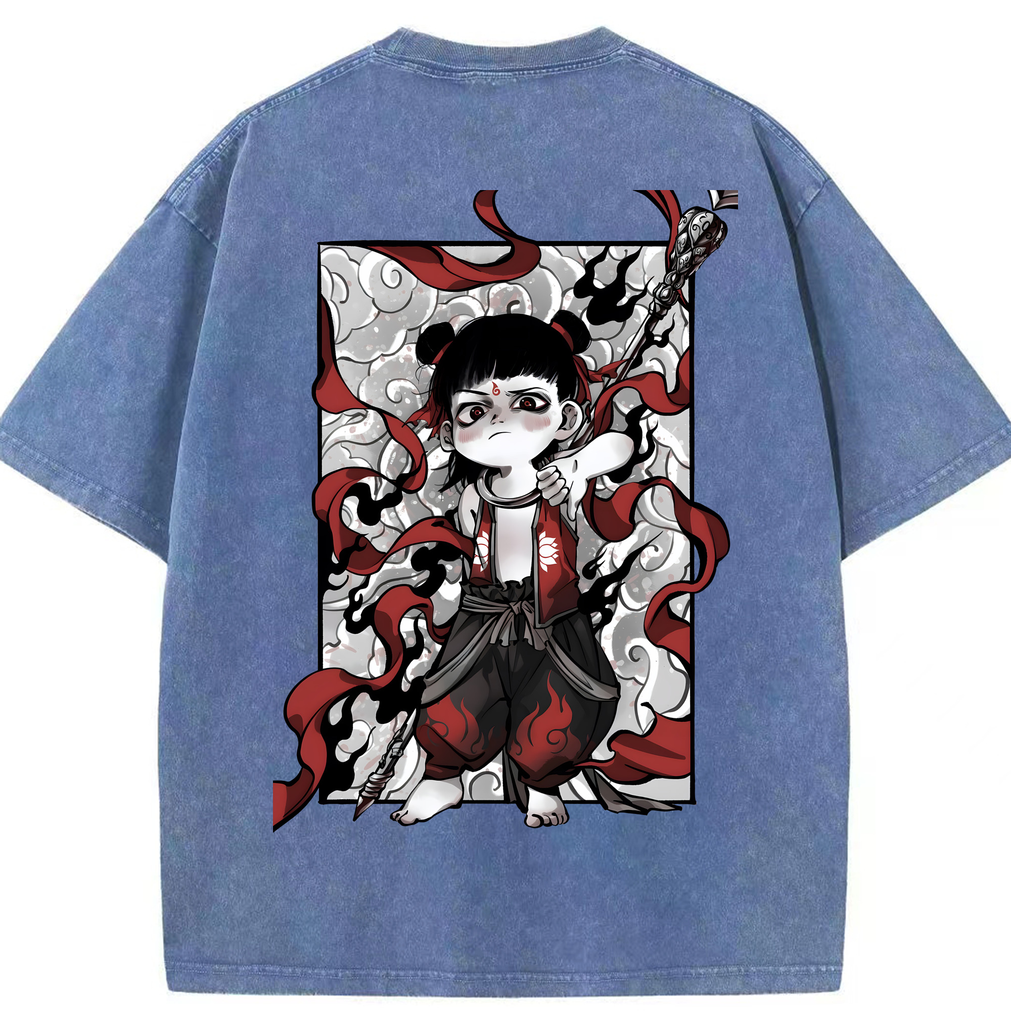 （画像用） Ne Zha 2 ナタ 魔童の大暴れ 綿100% ヴィンテージ風 半袖Tシャツ（背面プリント）