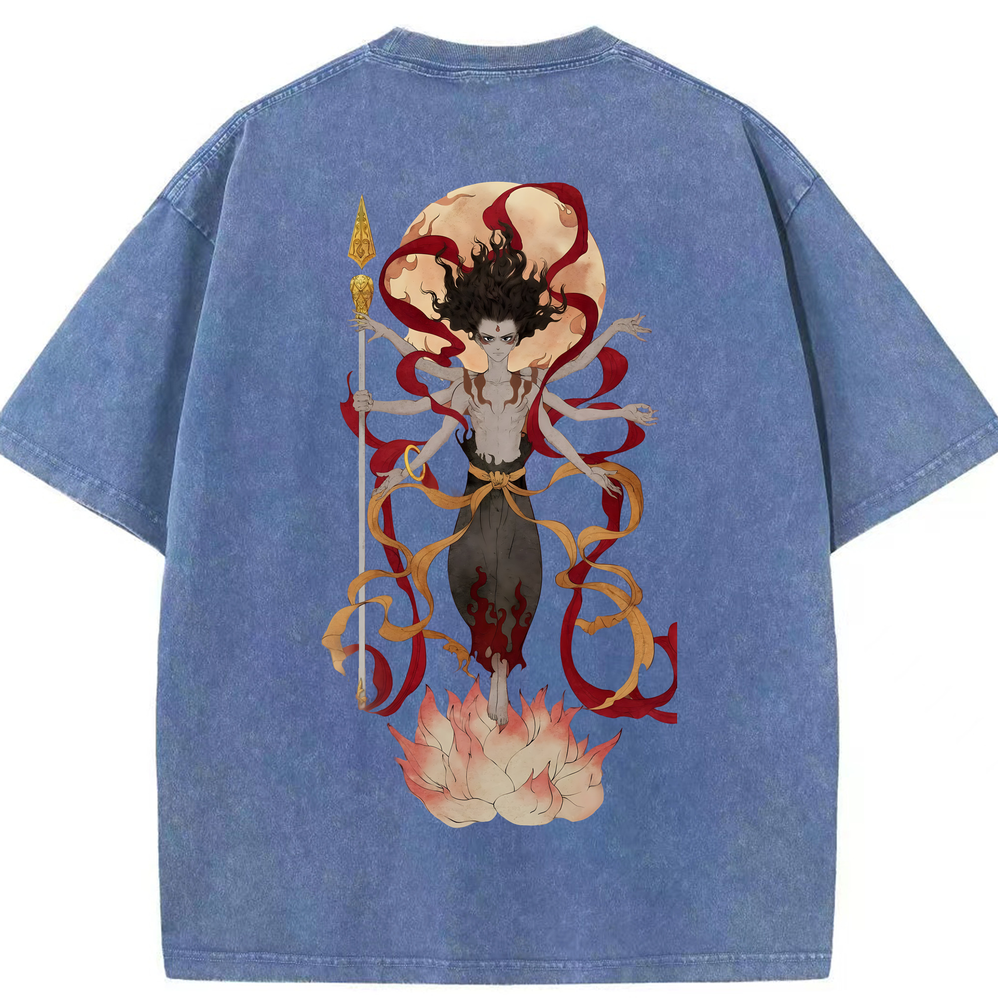 （画像用） Ne Zha 2 ナタ 魔童の大暴れ 綿100% ヴィンテージ風 半袖Tシャツ（背面プリント）