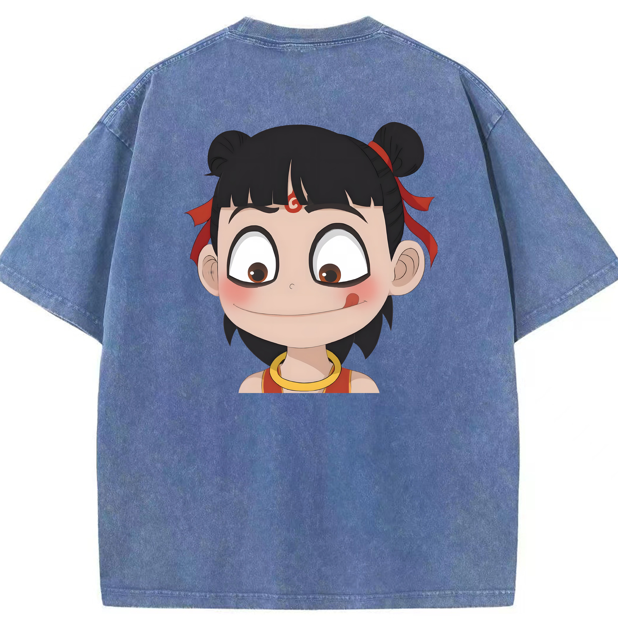 （画像用） Ne Zha 2 ナタ 魔童の大暴れ 綿100% ヴィンテージ風 半袖Tシャツ（背面プリント）