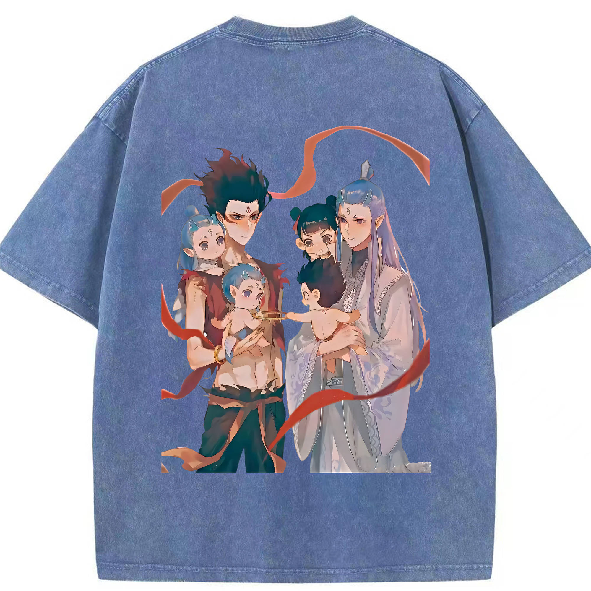（画像用） Ne Zha 2 ナタ 魔童の大暴れ 綿100% ヴィンテージ風 半袖Tシャツ（背面プリント）
