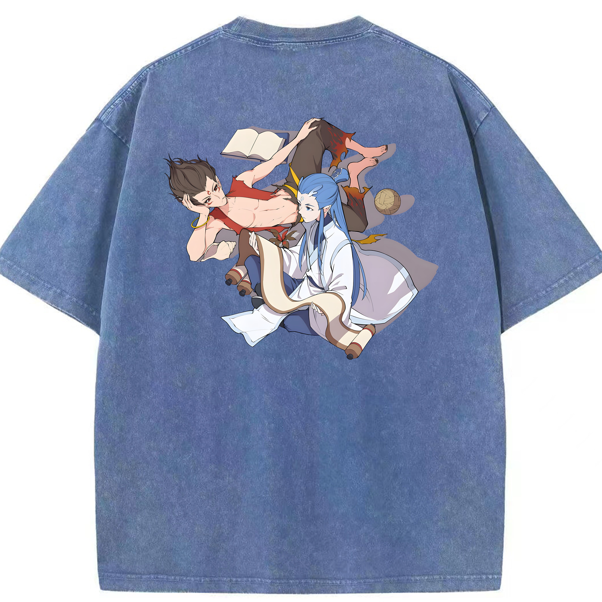 （画像用） Ne Zha 2 ナタ 魔童の大暴れ 綿100% ヴィンテージ風 半袖Tシャツ（背面プリント）