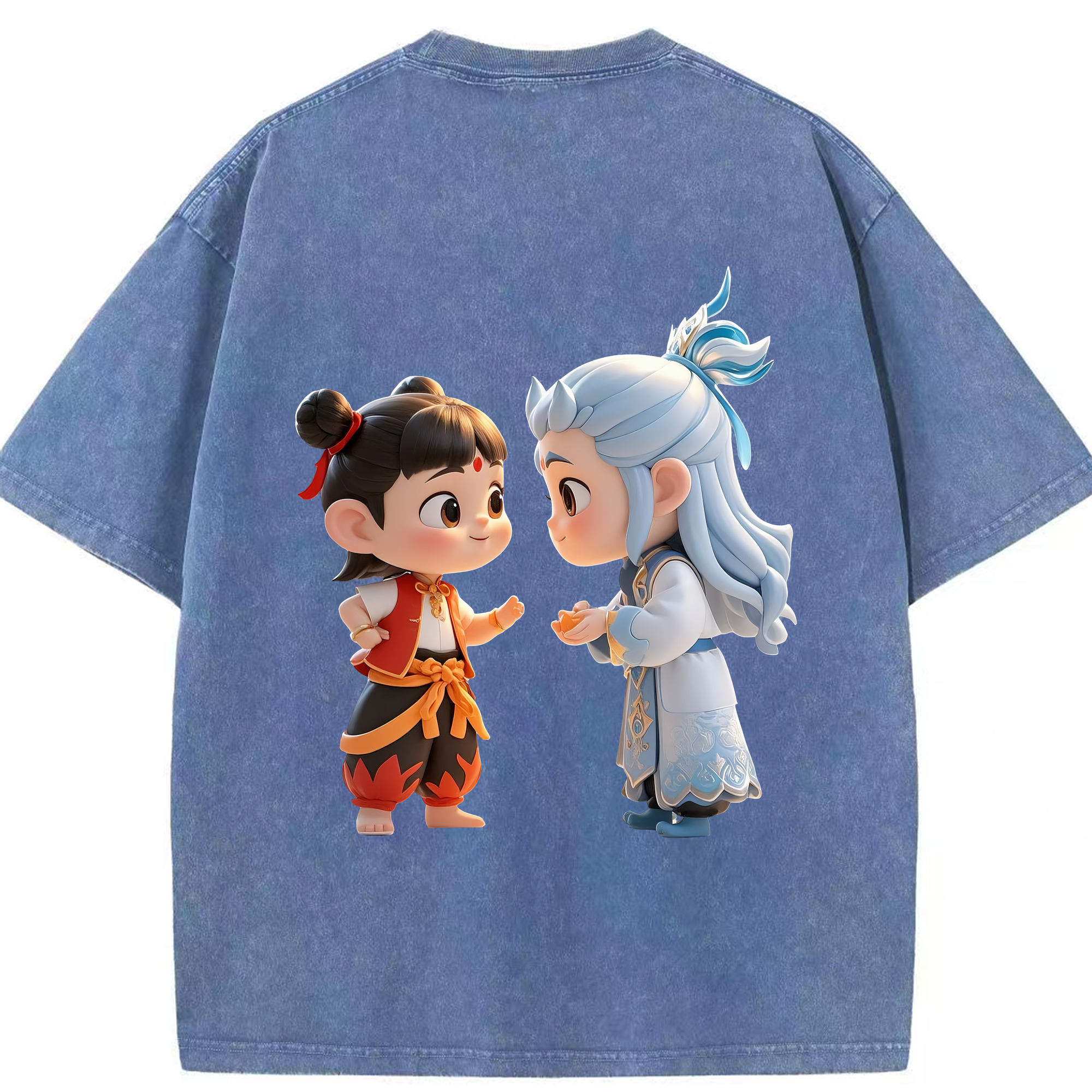 （画像用） Ne Zha 2 ナタ 魔童の大暴れ 綿100% ヴィンテージ風 半袖Tシャツ（背面プリント）