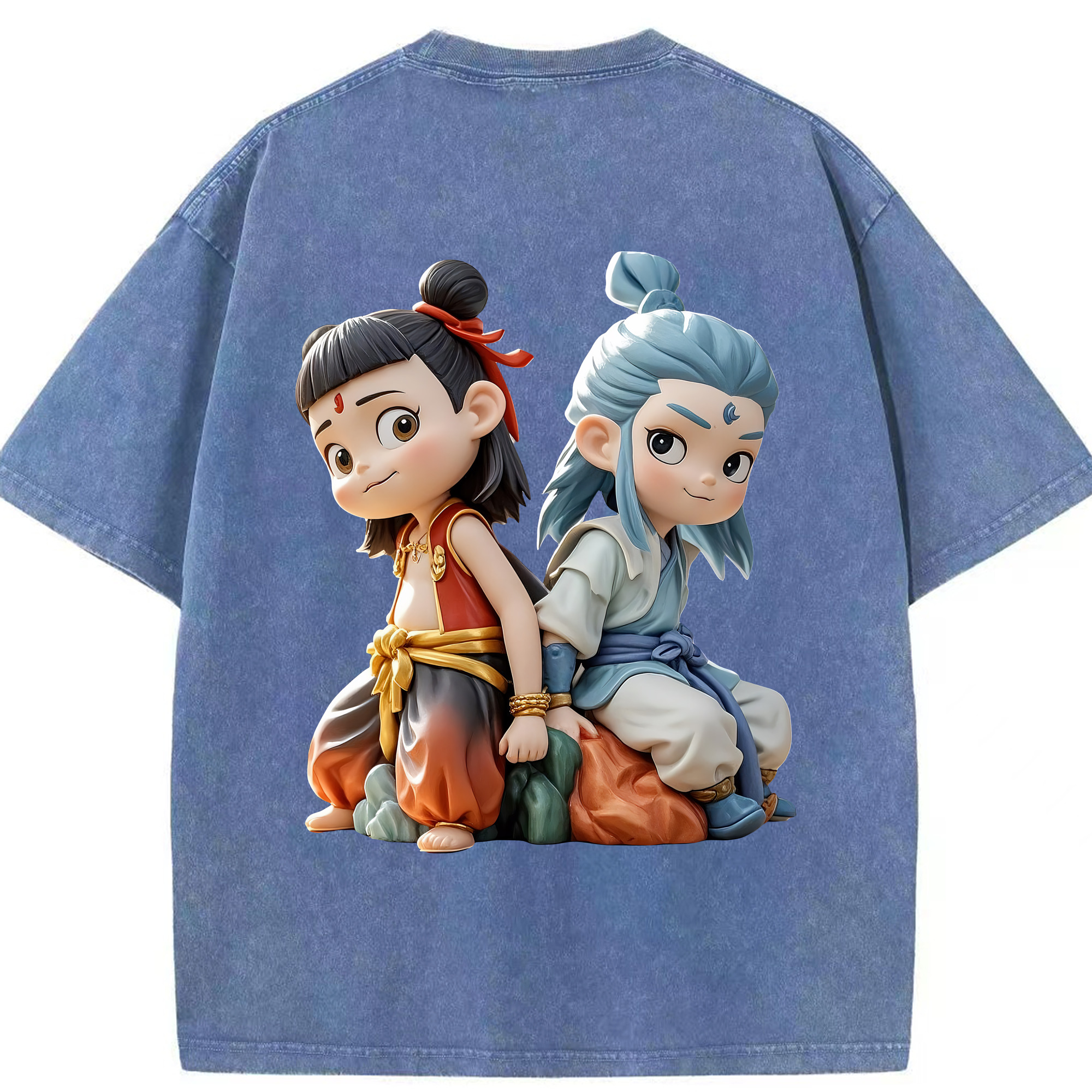 （画像用） Ne Zha 2 ナタ 魔童の大暴れ 綿100% ヴィンテージ風 半袖Tシャツ（背面プリント）