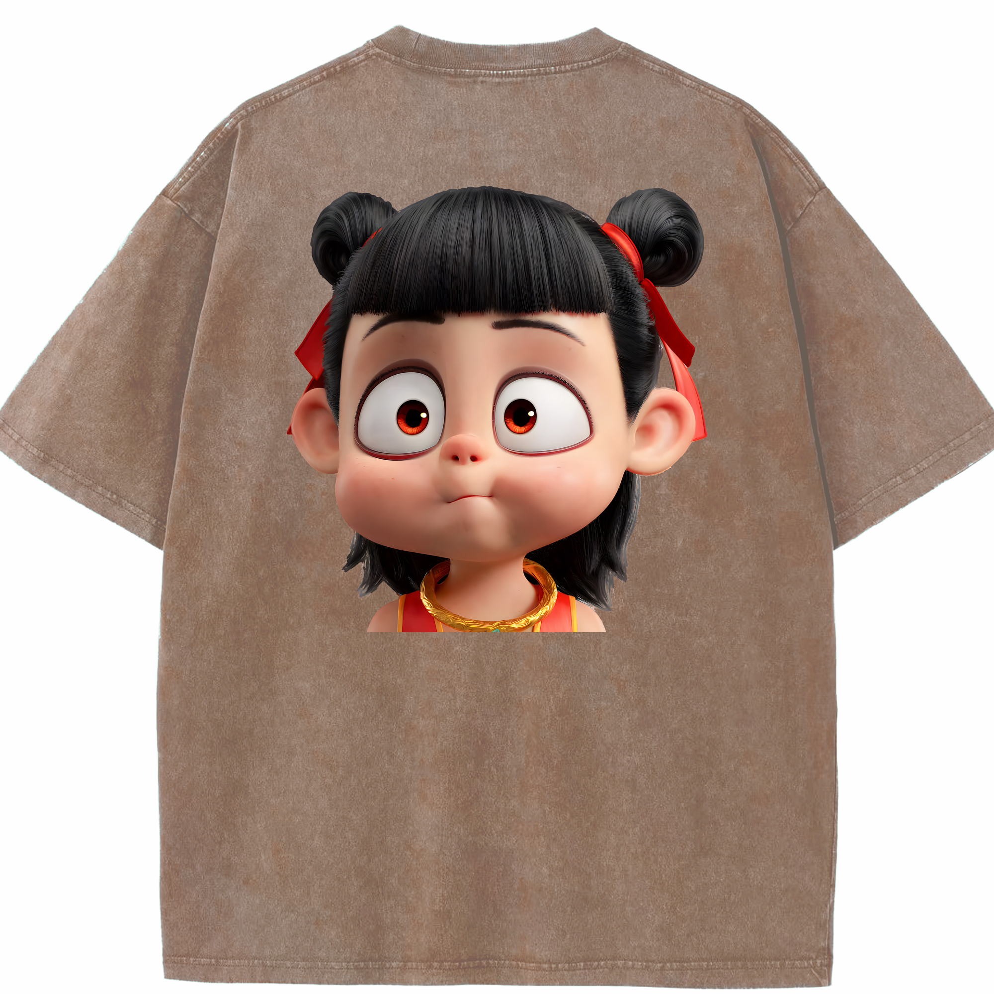（画像用） Ne Zha 2 ナタ 魔童の大暴れ 綿100% ヴィンテージ風 半袖Tシャツ（背面プリント）