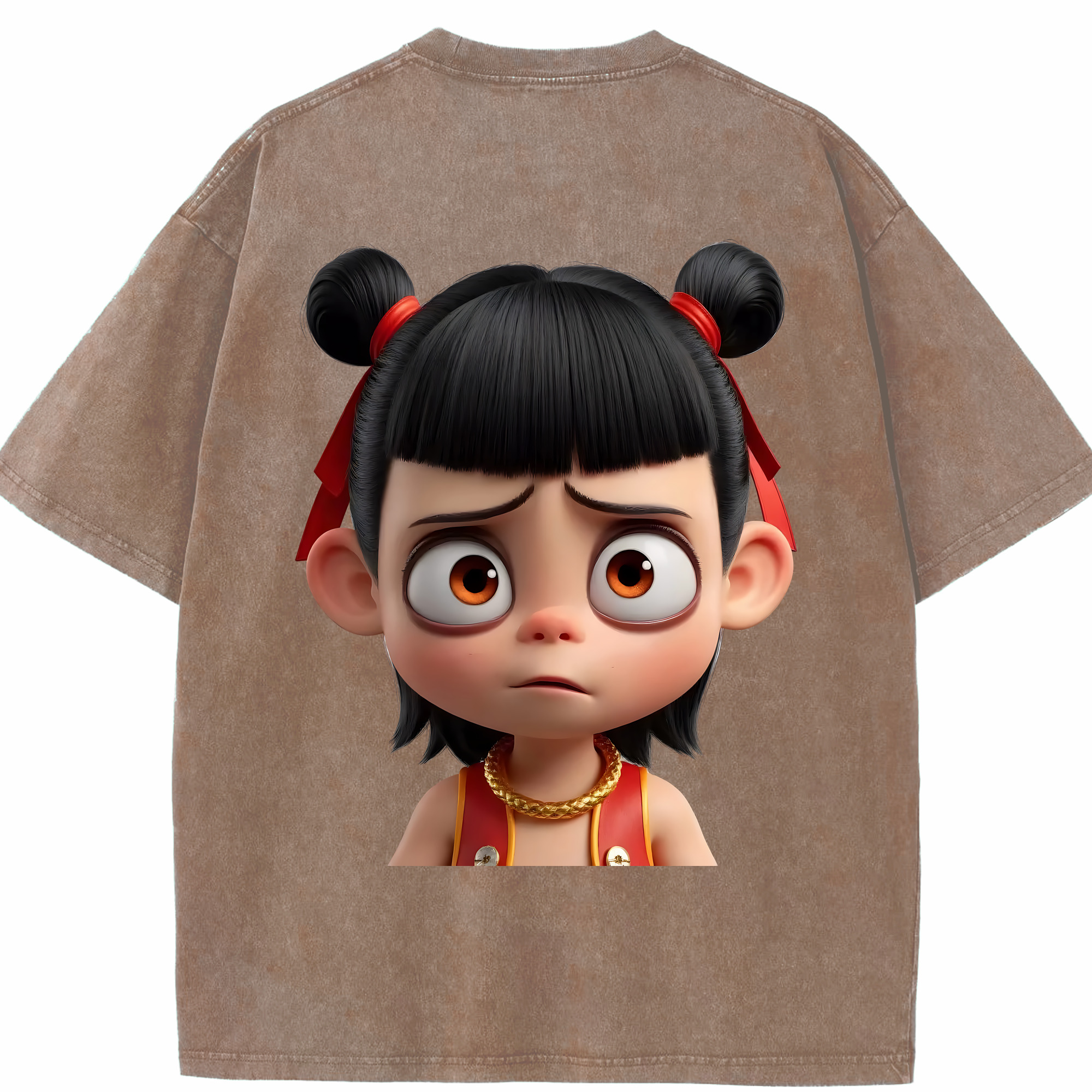 （画像用） Ne Zha 2 ナタ 魔童の大暴れ 綿100% ヴィンテージ風 半袖Tシャツ（背面プリント）