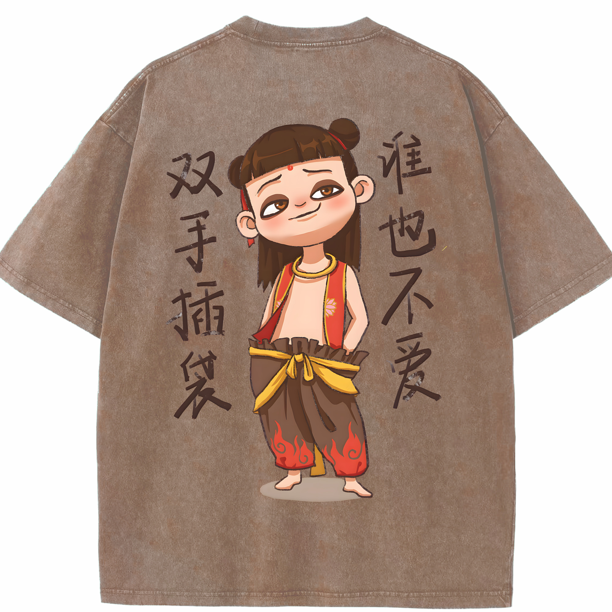 （画像用） Ne Zha 2 ナタ 魔童の大暴れ 綿100% ヴィンテージ風 半袖Tシャツ（背面プリント）