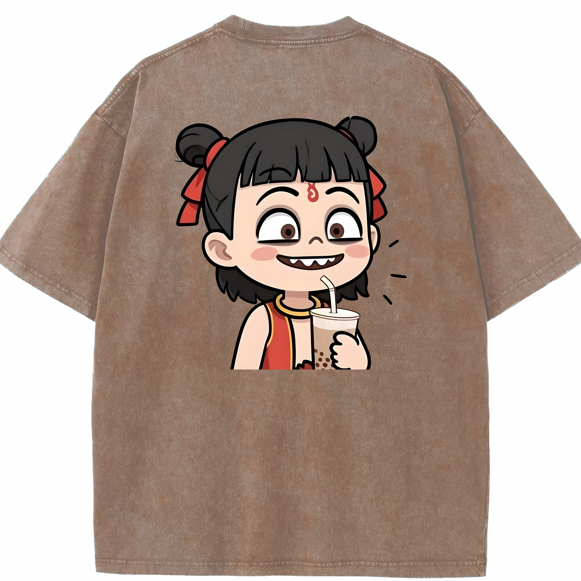 （画像用） Ne Zha 2 ナタ 魔童の大暴れ 綿100% ヴィンテージ風 半袖Tシャツ（背面プリント）
