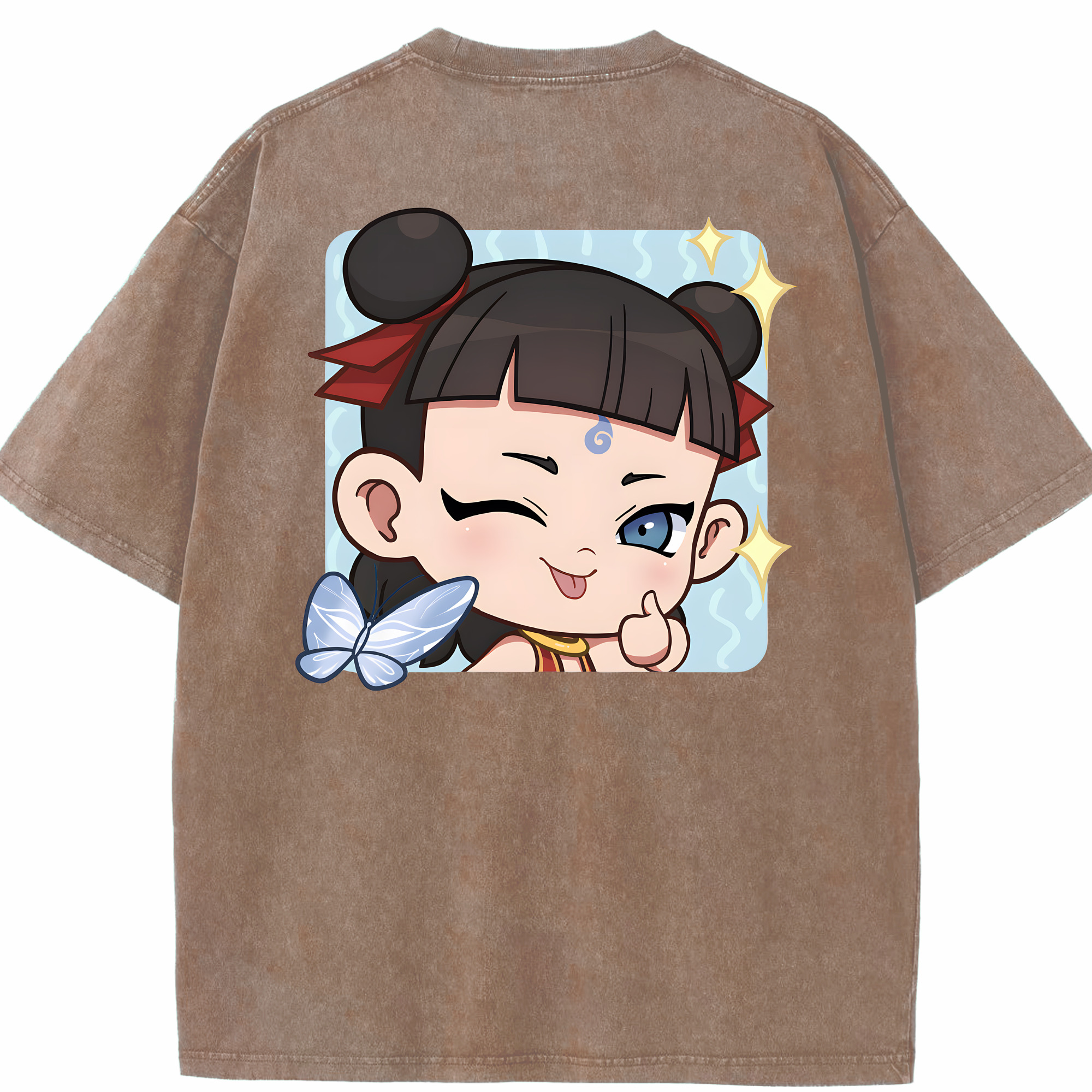 （画像用） Ne Zha 2 ナタ 魔童の大暴れ 綿100% ヴィンテージ風 半袖Tシャツ（背面プリント）