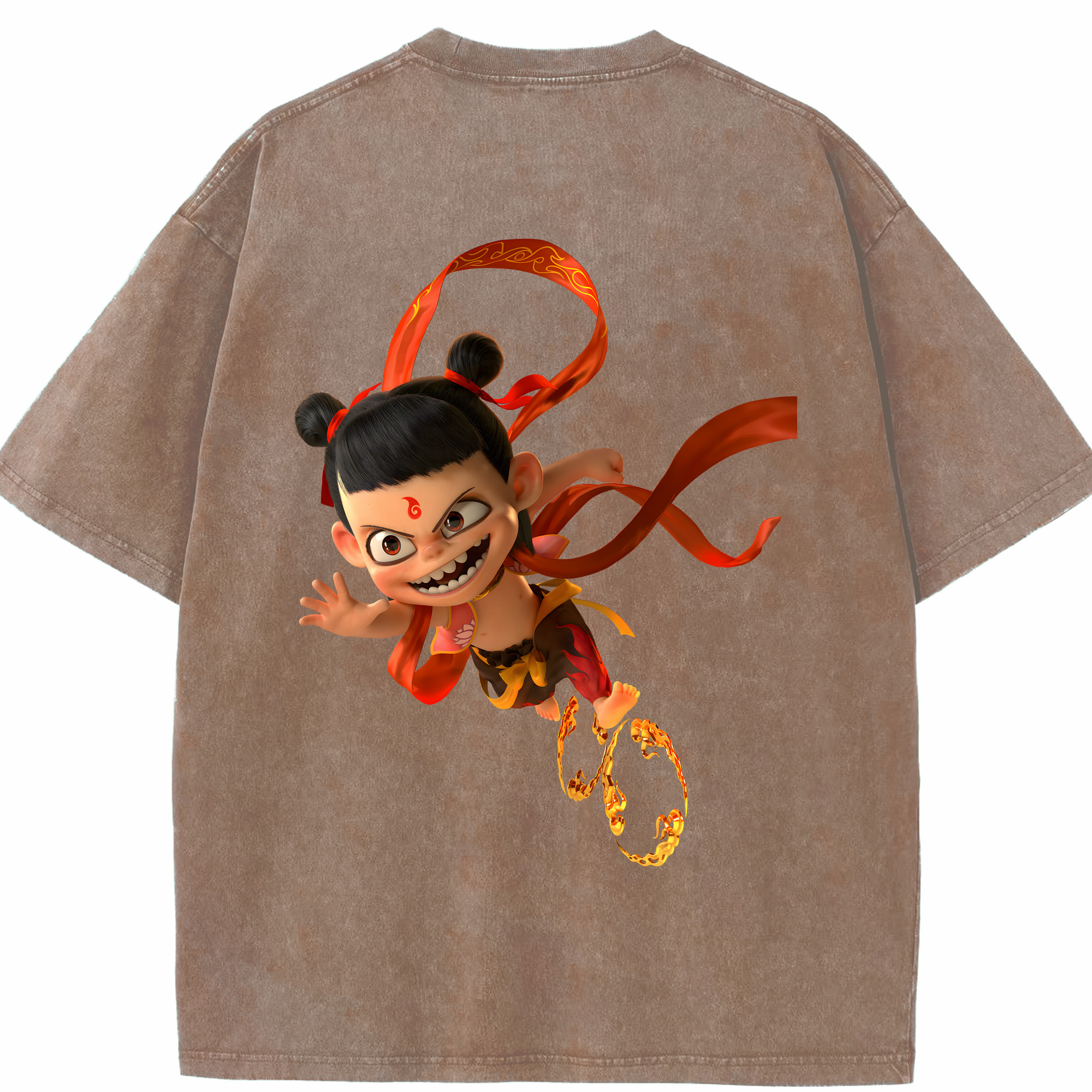 （画像用） Ne Zha 2 ナタ 魔童の大暴れ 綿100% ヴィンテージ風 半袖Tシャツ（背面プリント）