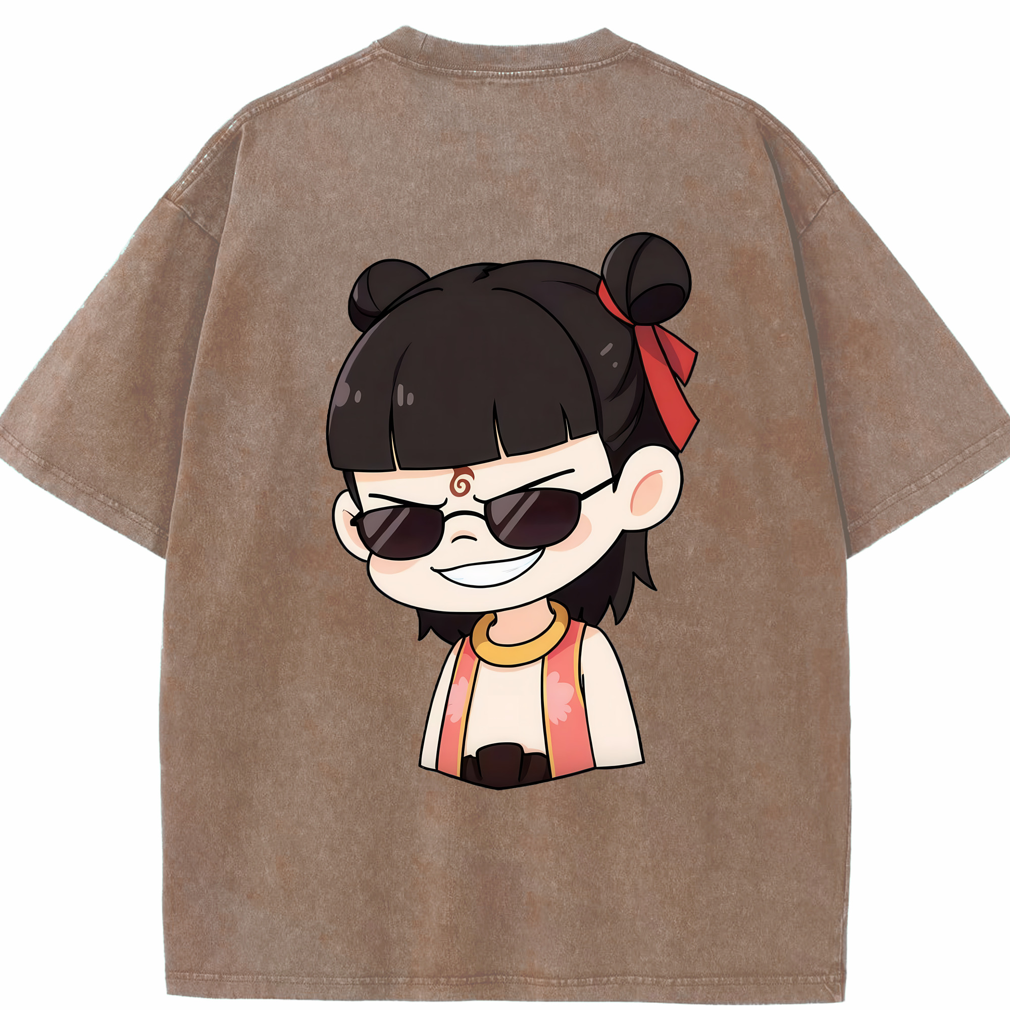 （画像用） Ne Zha 2 ナタ 魔童の大暴れ 綿100% ヴィンテージ風 半袖Tシャツ（背面プリント）