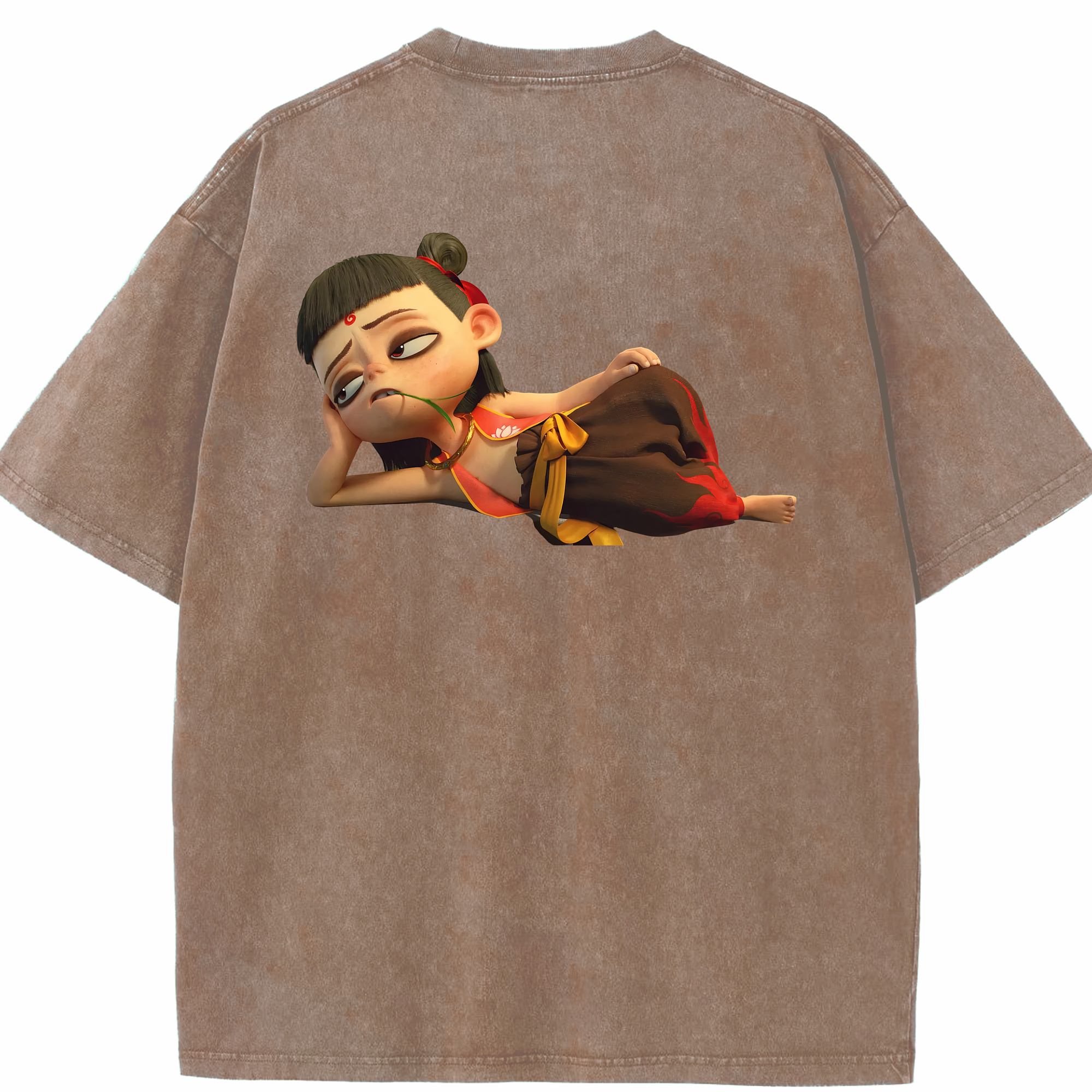 （画像用） Ne Zha 2 ナタ 魔童の大暴れ 綿100% ヴィンテージ風 半袖Tシャツ（背面プリント）