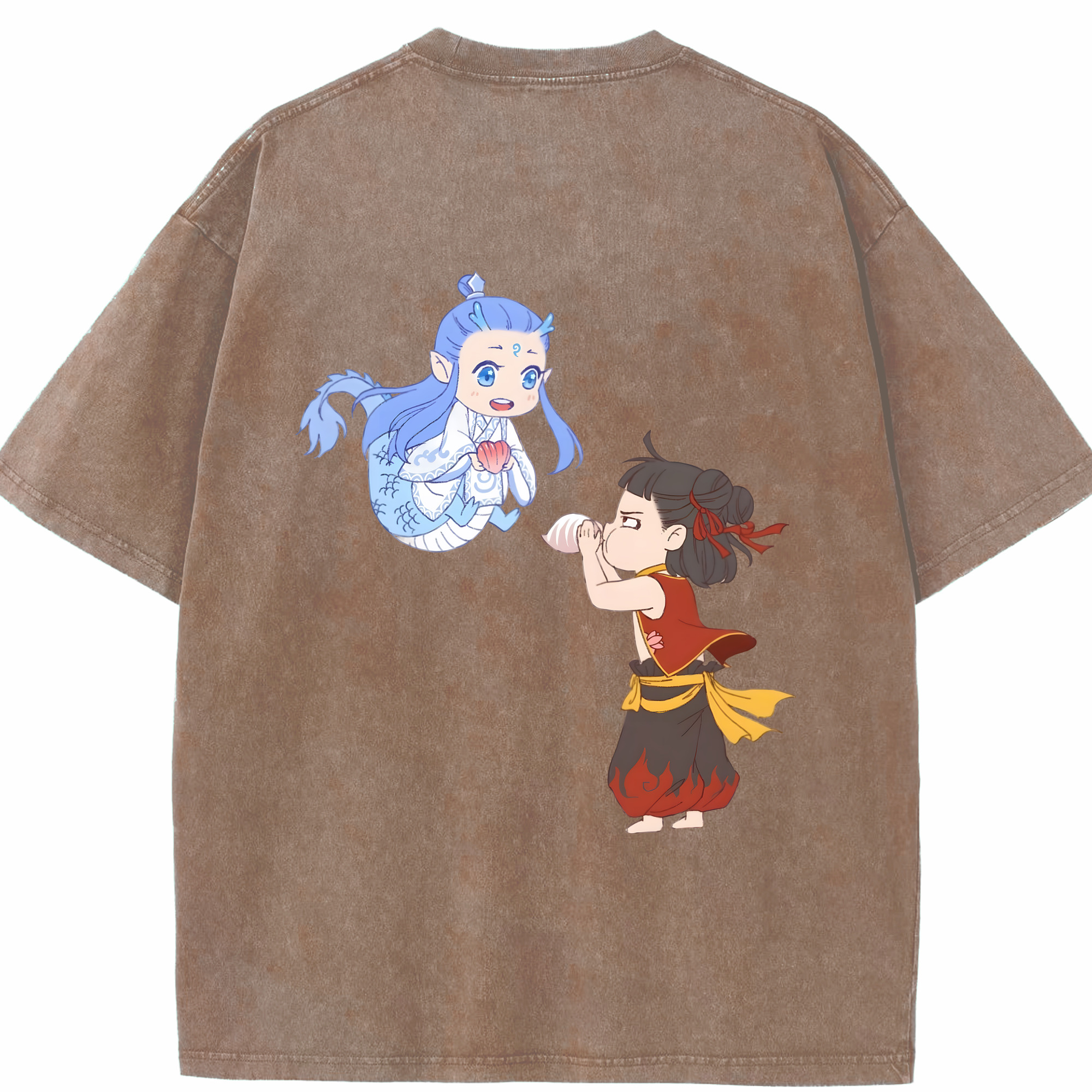 （画像用） Ne Zha 2 ナタ 魔童の大暴れ 綿100% ヴィンテージ風 半袖Tシャツ（背面プリント）
