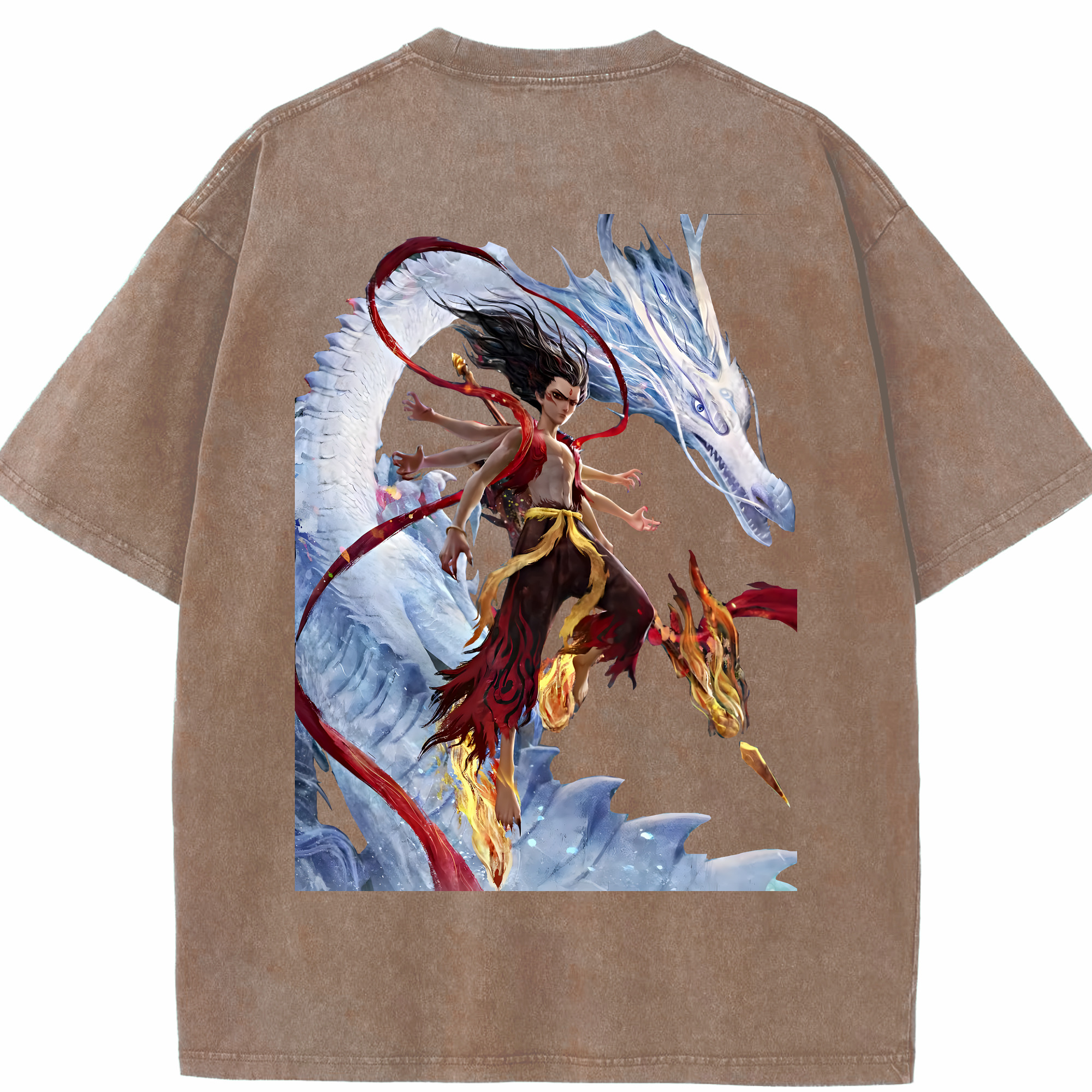 （画像用） Ne Zha 2 ナタ 魔童の大暴れ 綿100% ヴィンテージ風 半袖Tシャツ（背面プリント）
