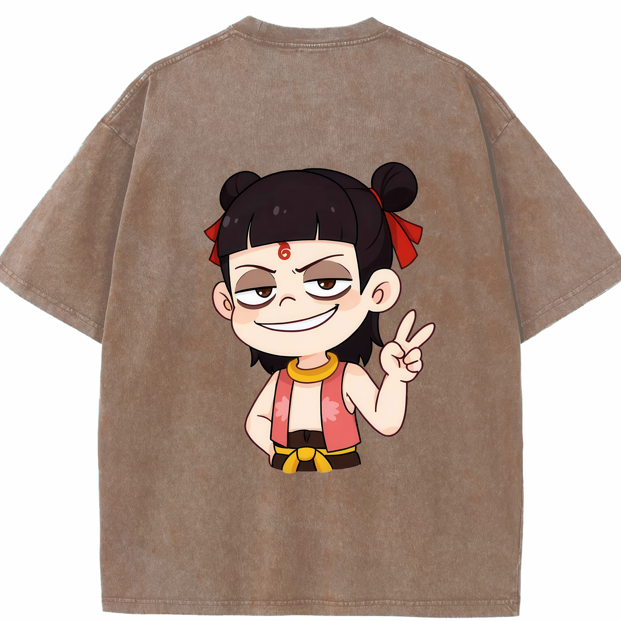 （画像用） Ne Zha 2 ナタ 魔童の大暴れ 綿100% ヴィンテージ風 半袖Tシャツ（背面プリント）