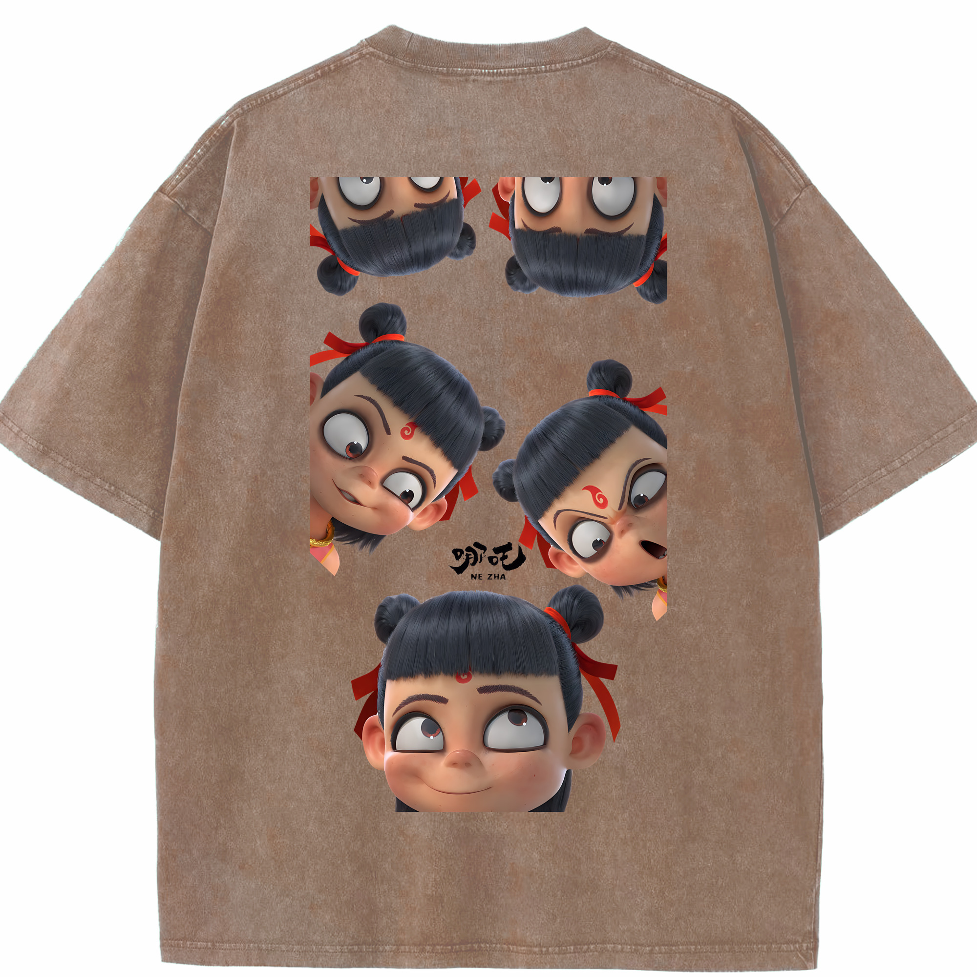 （画像用） Ne Zha 2 ナタ 魔童の大暴れ 綿100% ヴィンテージ風 半袖Tシャツ（背面プリント）
