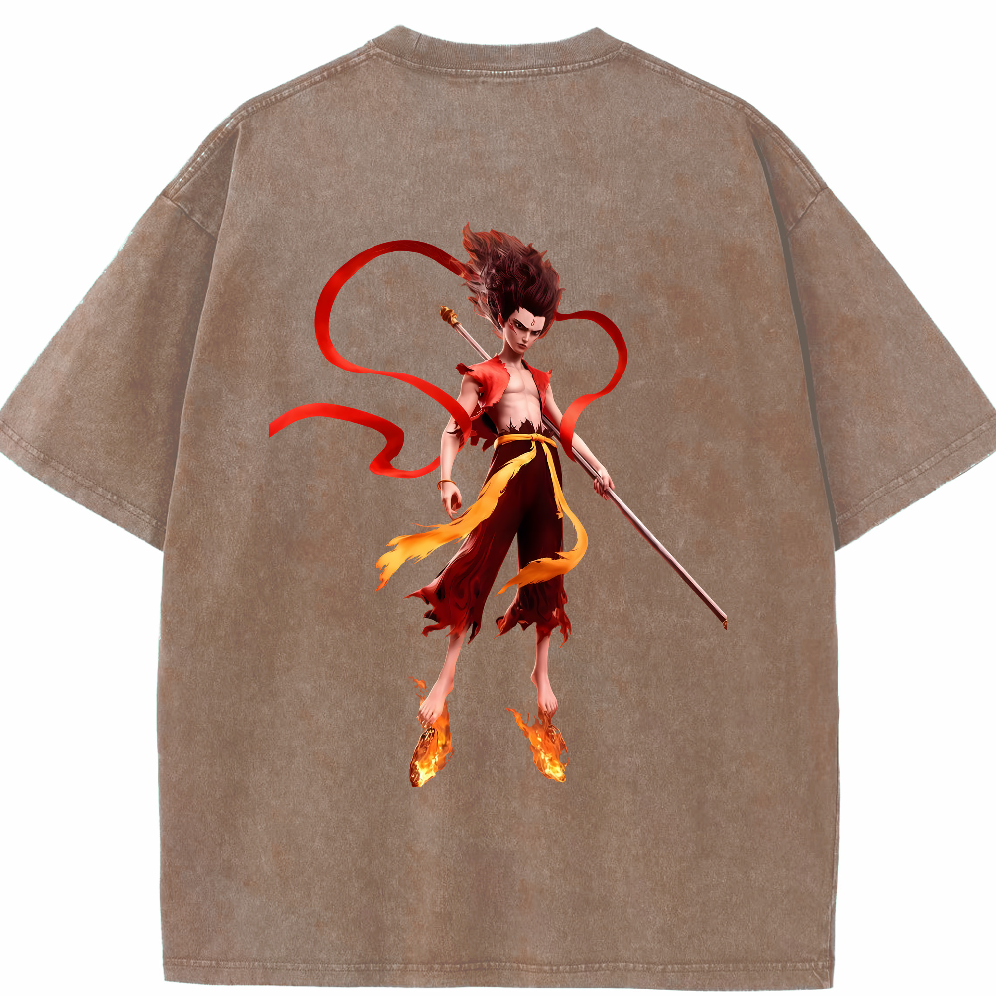 （画像用） Ne Zha 2 ナタ 魔童の大暴れ 綿100% ヴィンテージ風 半袖Tシャツ（背面プリント）