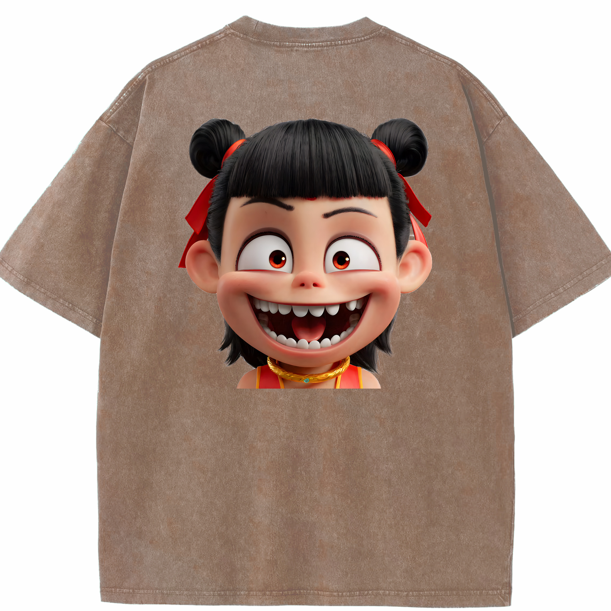 （画像用） Ne Zha 2 ナタ 魔童の大暴れ 綿100% ヴィンテージ風 半袖Tシャツ（背面プリント）