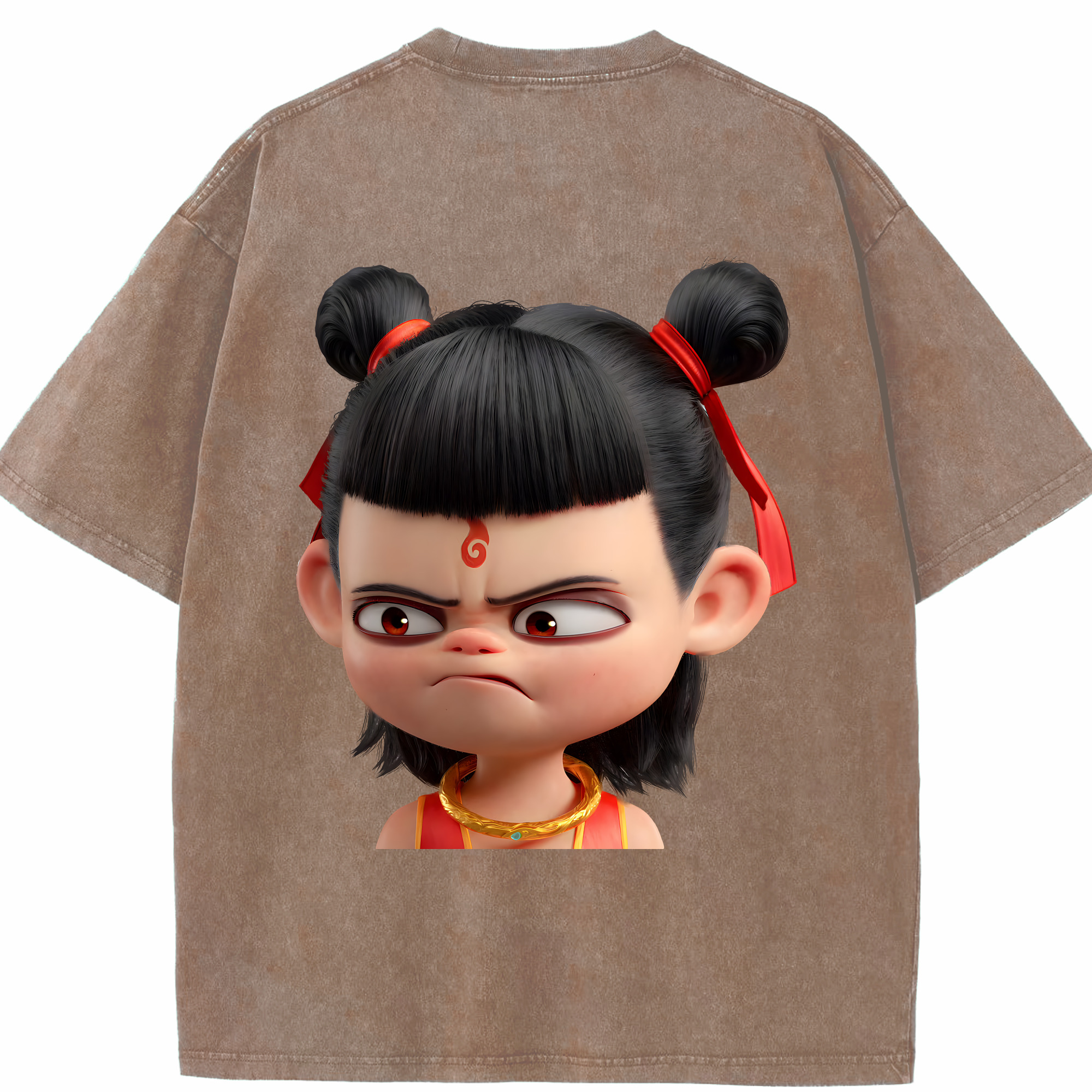 （画像用） Ne Zha 2 ナタ 魔童の大暴れ 綿100% ヴィンテージ風 半袖Tシャツ（背面プリント）