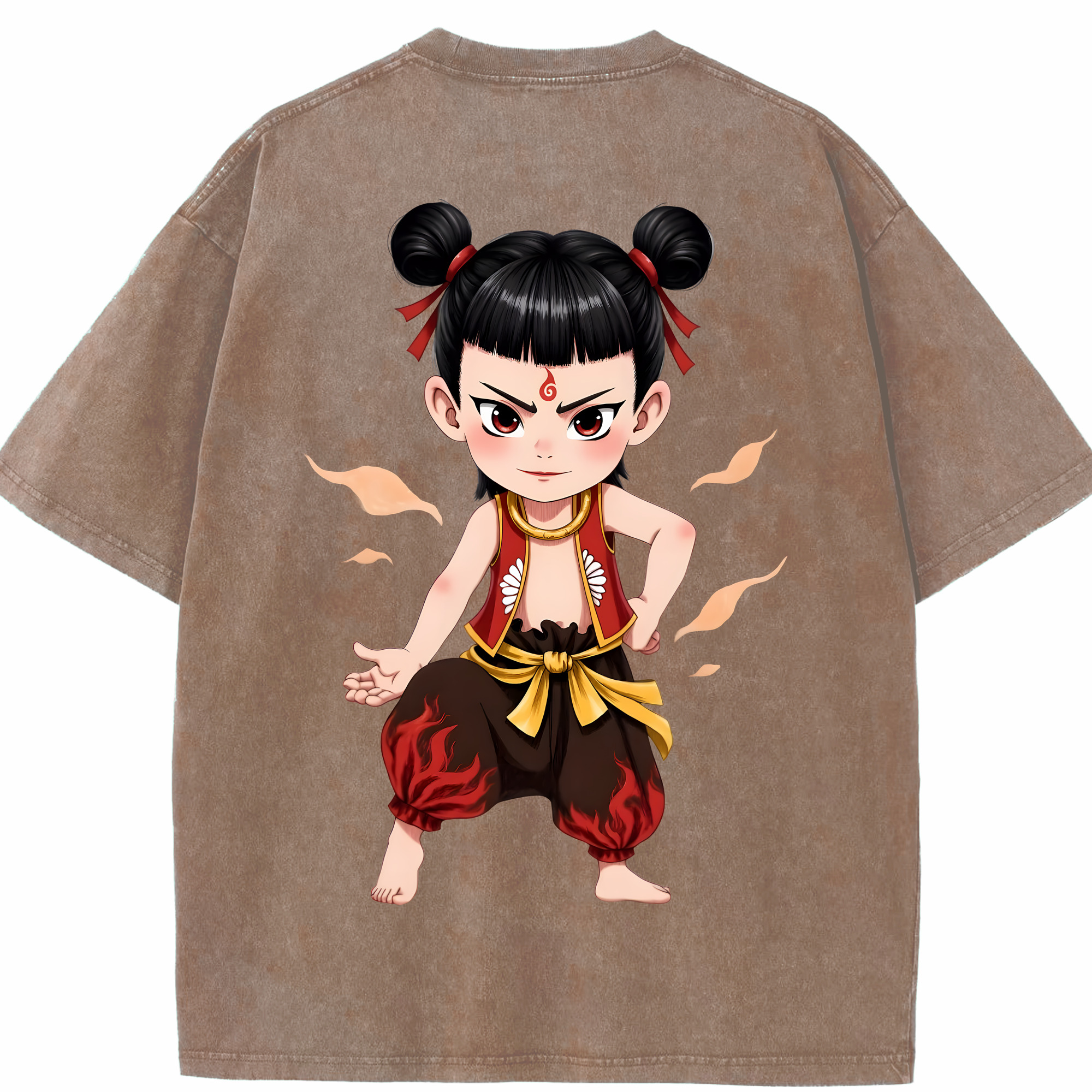 （画像用） Ne Zha 2 ナタ 魔童の大暴れ 綿100% ヴィンテージ風 半袖Tシャツ（背面プリント）