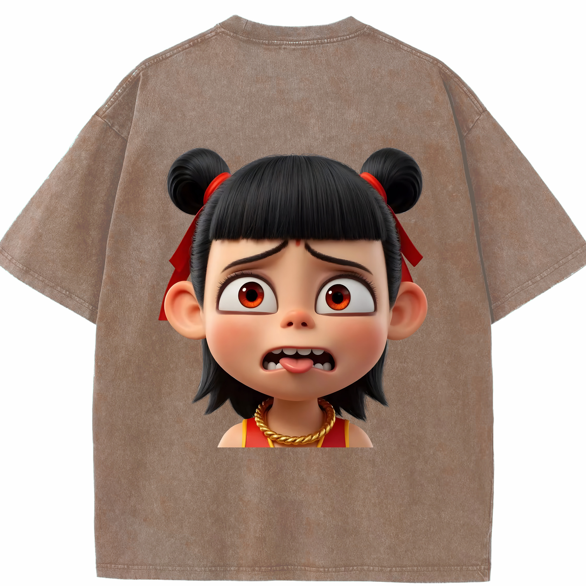 （画像用） Ne Zha 2 ナタ 魔童の大暴れ 綿100% ヴィンテージ風 半袖Tシャツ（背面プリント）