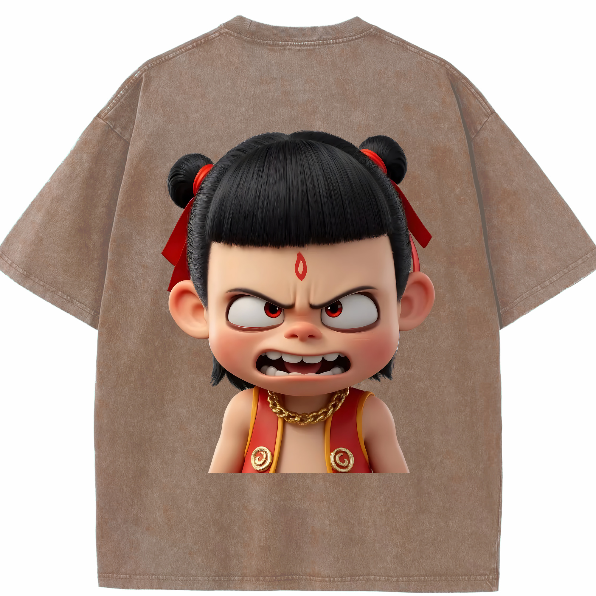 （画像用） Ne Zha 2 ナタ 魔童の大暴れ 綿100% ヴィンテージ風 半袖Tシャツ（背面プリント）
