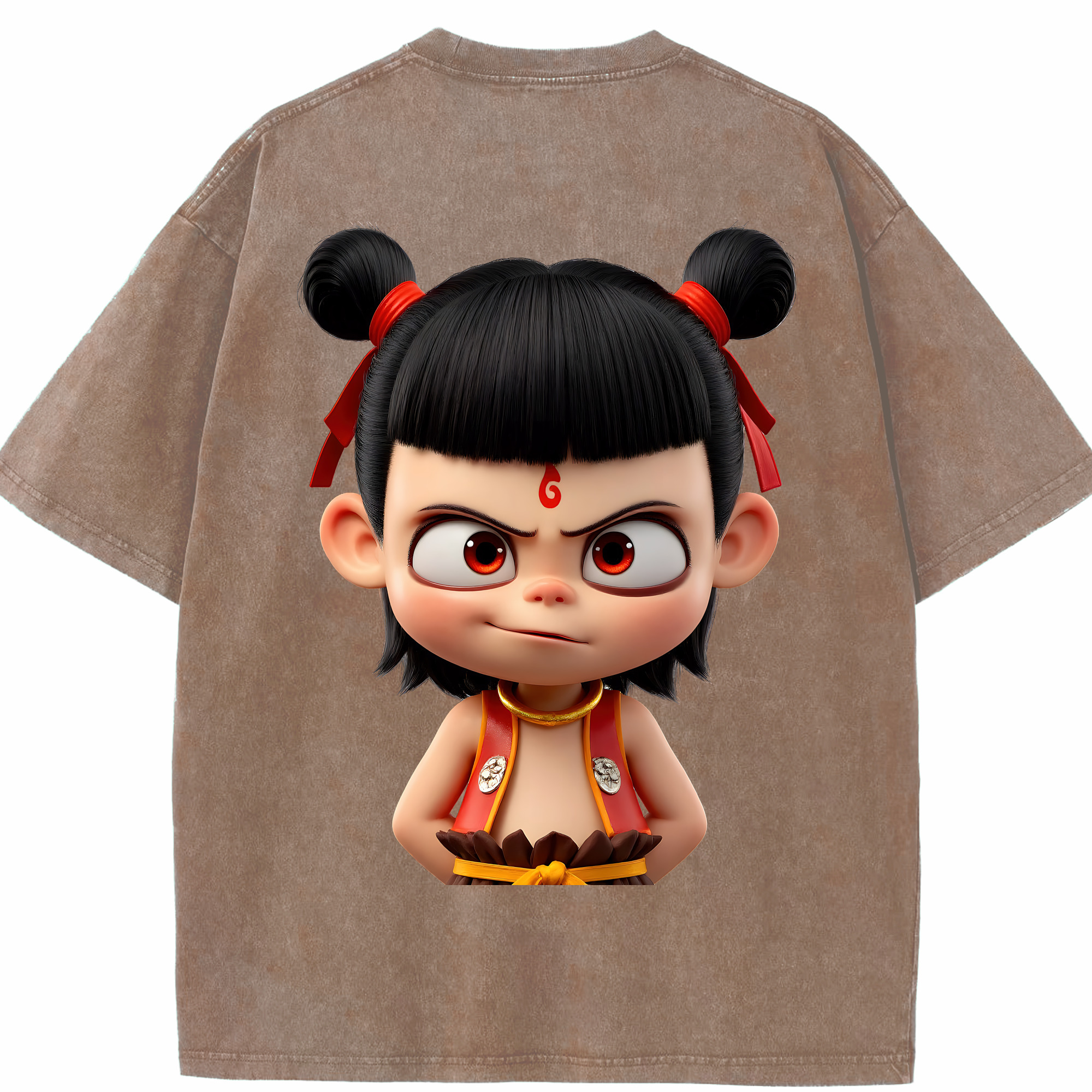 （画像用） Ne Zha 2 ナタ 魔童の大暴れ 綿100% ヴィンテージ風 半袖Tシャツ（背面プリント）