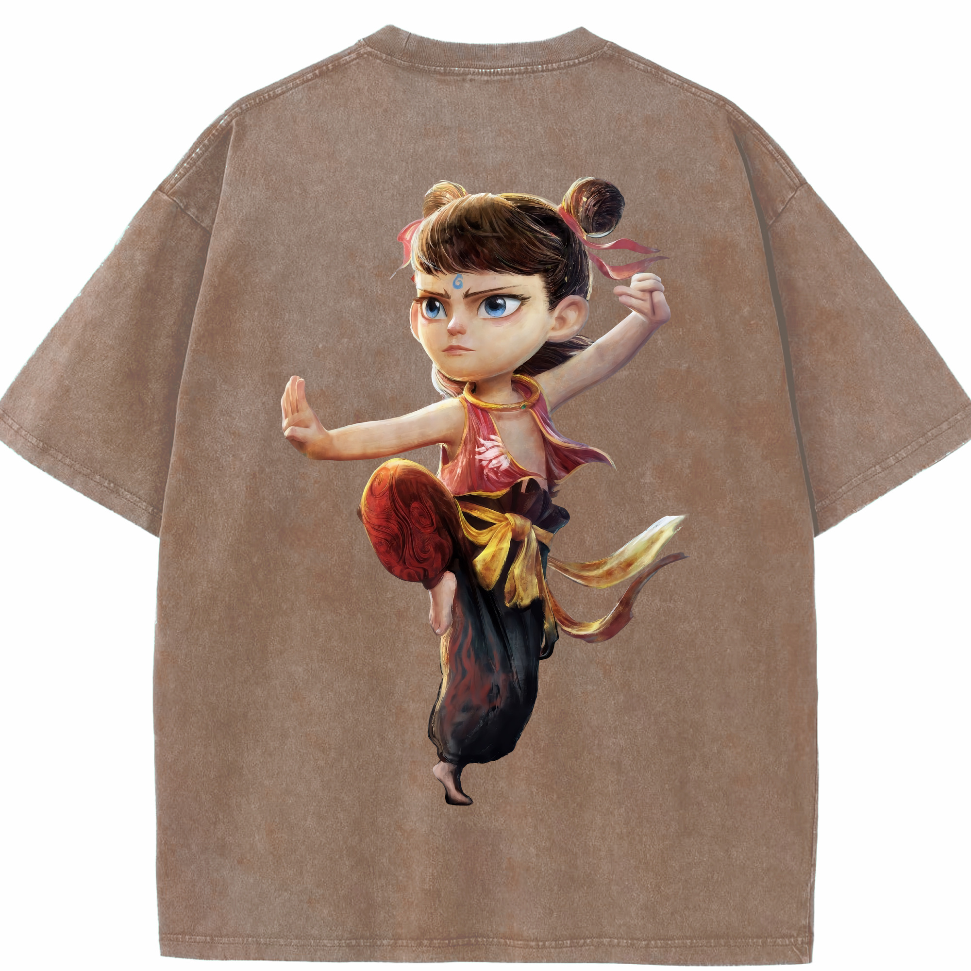 （画像用） Ne Zha 2 ナタ 魔童の大暴れ 綿100% ヴィンテージ風 半袖Tシャツ（背面プリント）