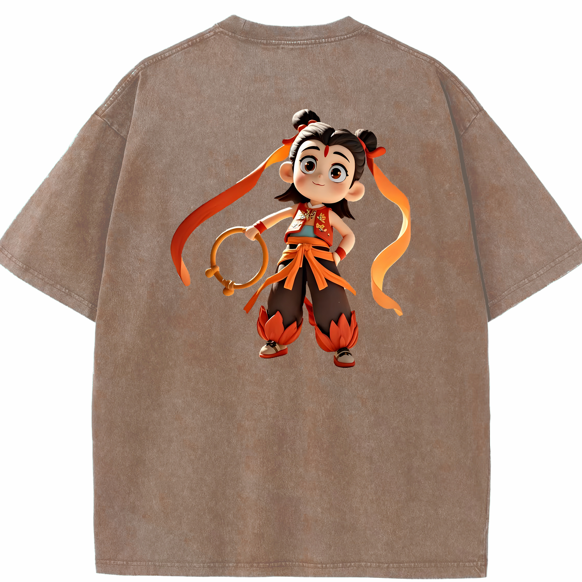 （画像用） Ne Zha 2 ナタ 魔童の大暴れ 綿100% ヴィンテージ風 半袖Tシャツ（背面プリント）
