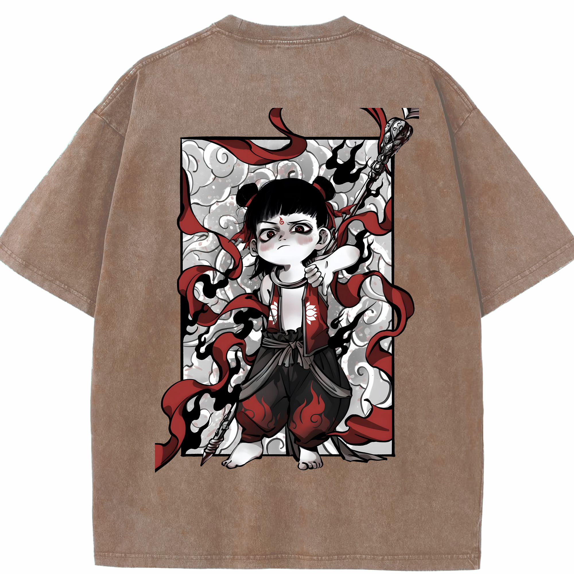 （画像用） Ne Zha 2 ナタ 魔童の大暴れ 綿100% ヴィンテージ風 半袖Tシャツ（背面プリント）