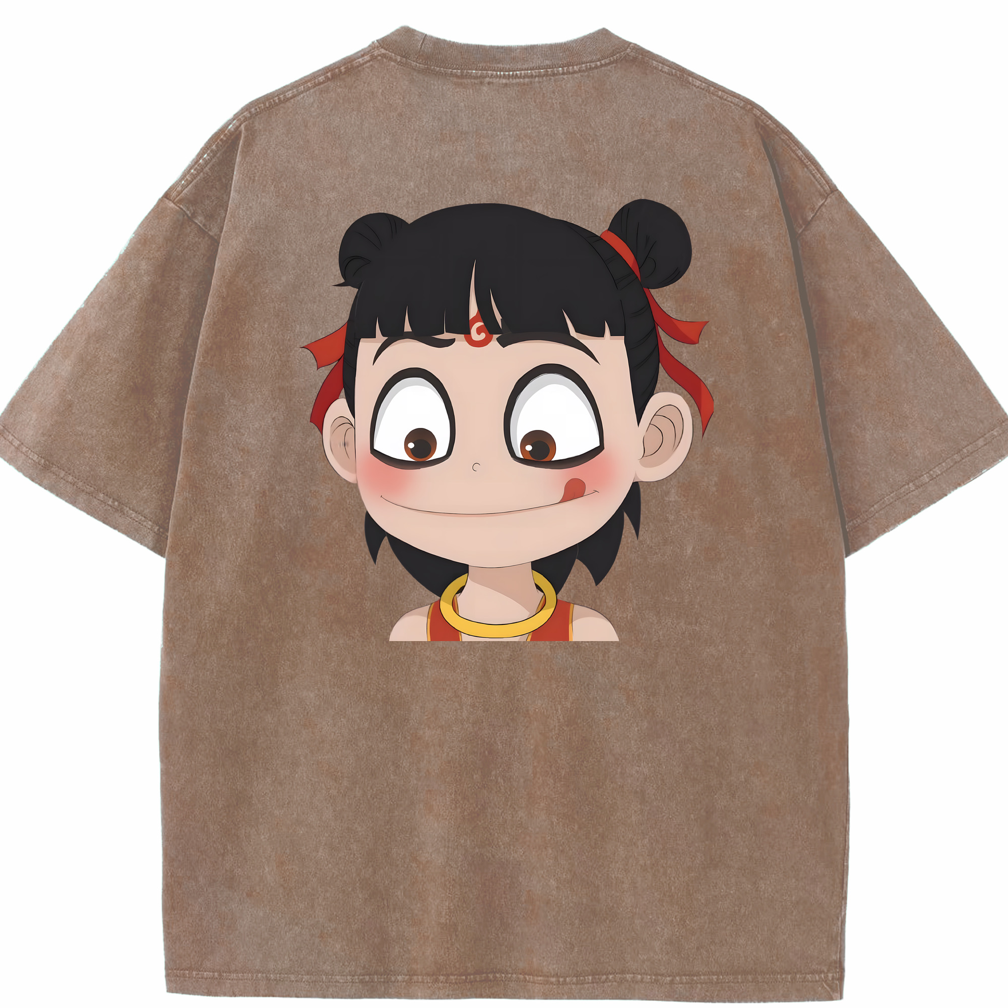 （画像用） Ne Zha 2 ナタ 魔童の大暴れ 綿100% ヴィンテージ風 半袖Tシャツ（背面プリント）