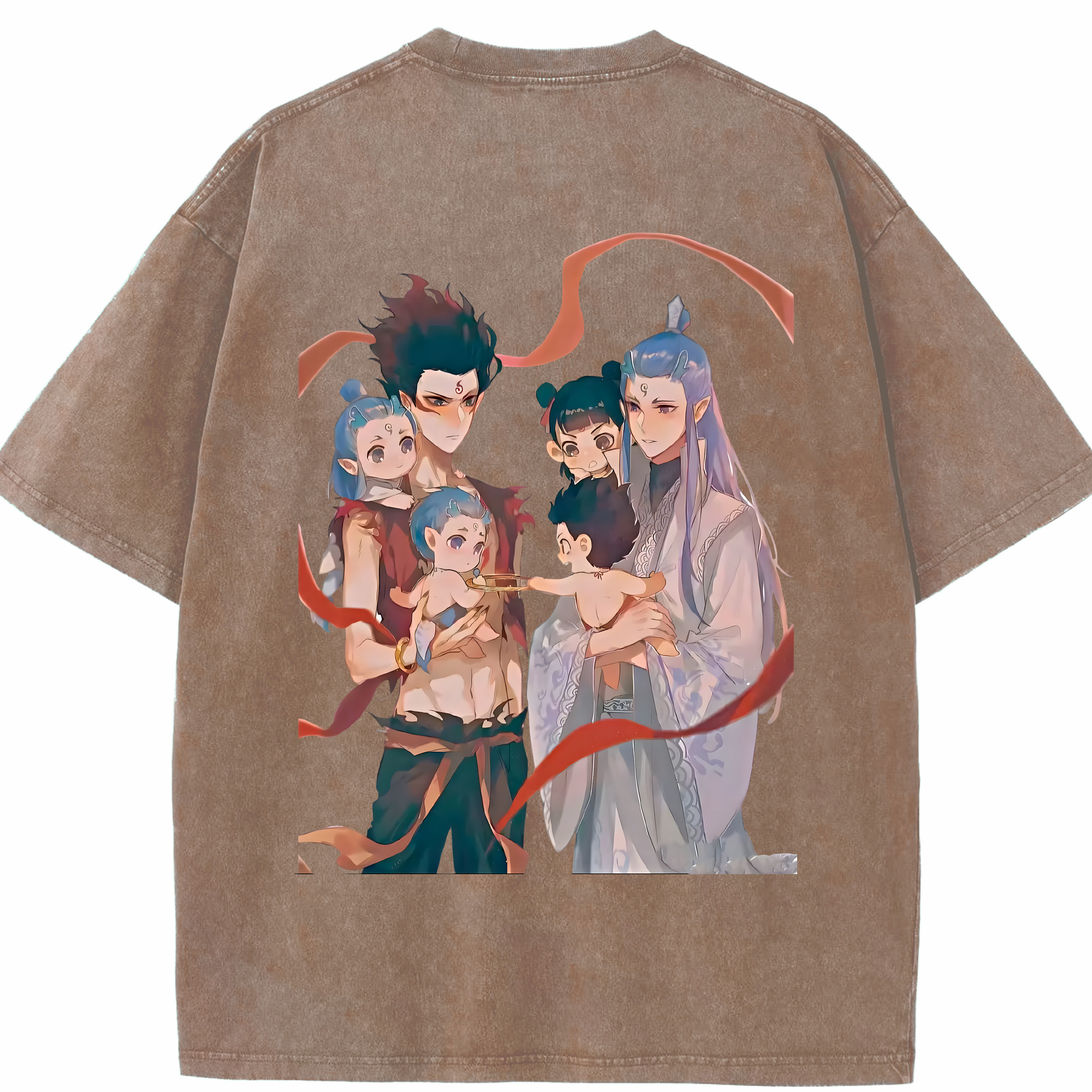 （画像用） Ne Zha 2 ナタ 魔童の大暴れ 綿100% ヴィンテージ風 半袖Tシャツ（背面プリント）