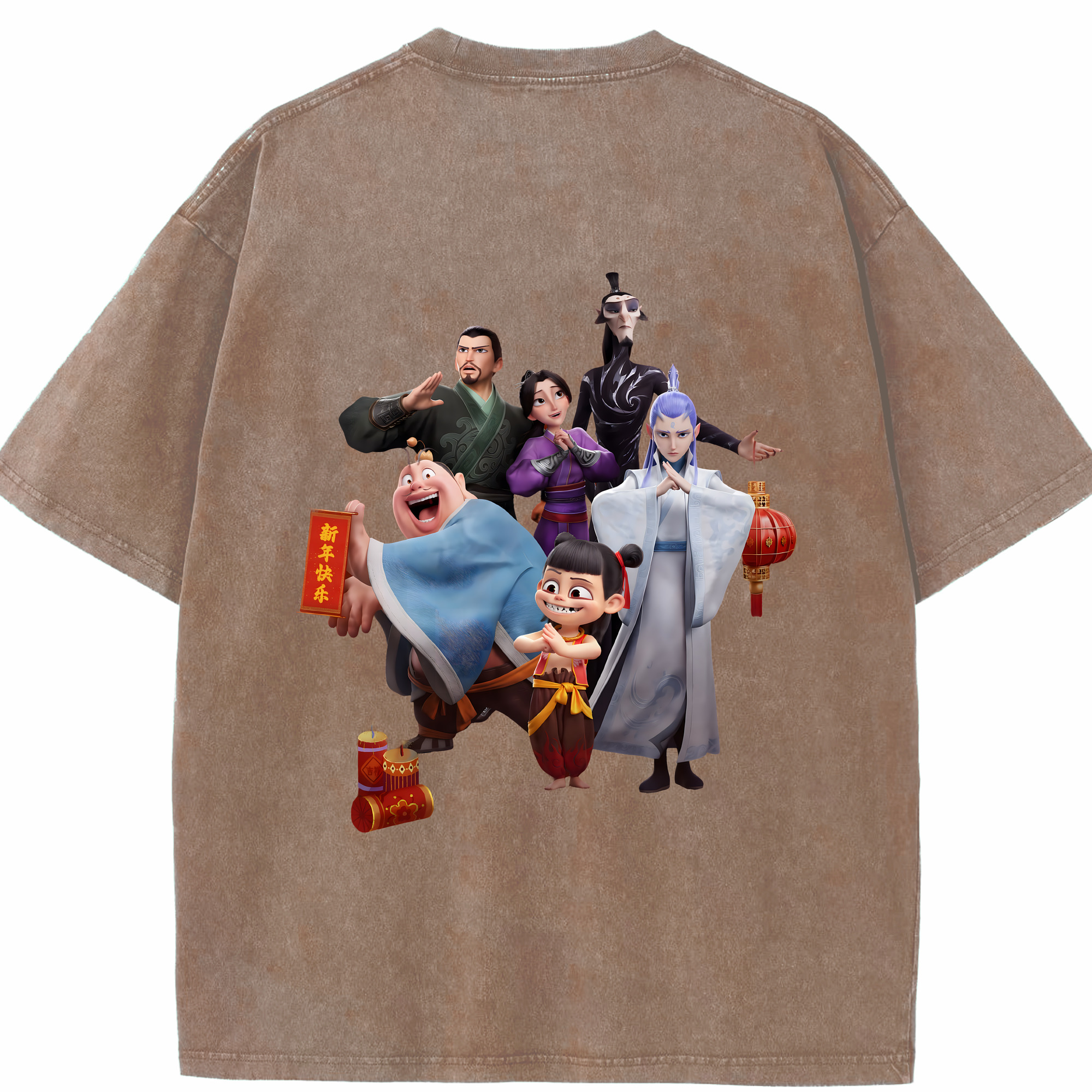 （画像用） Ne Zha 2 ナタ 魔童の大暴れ 綿100% ヴィンテージ風 半袖Tシャツ（背面プリント）