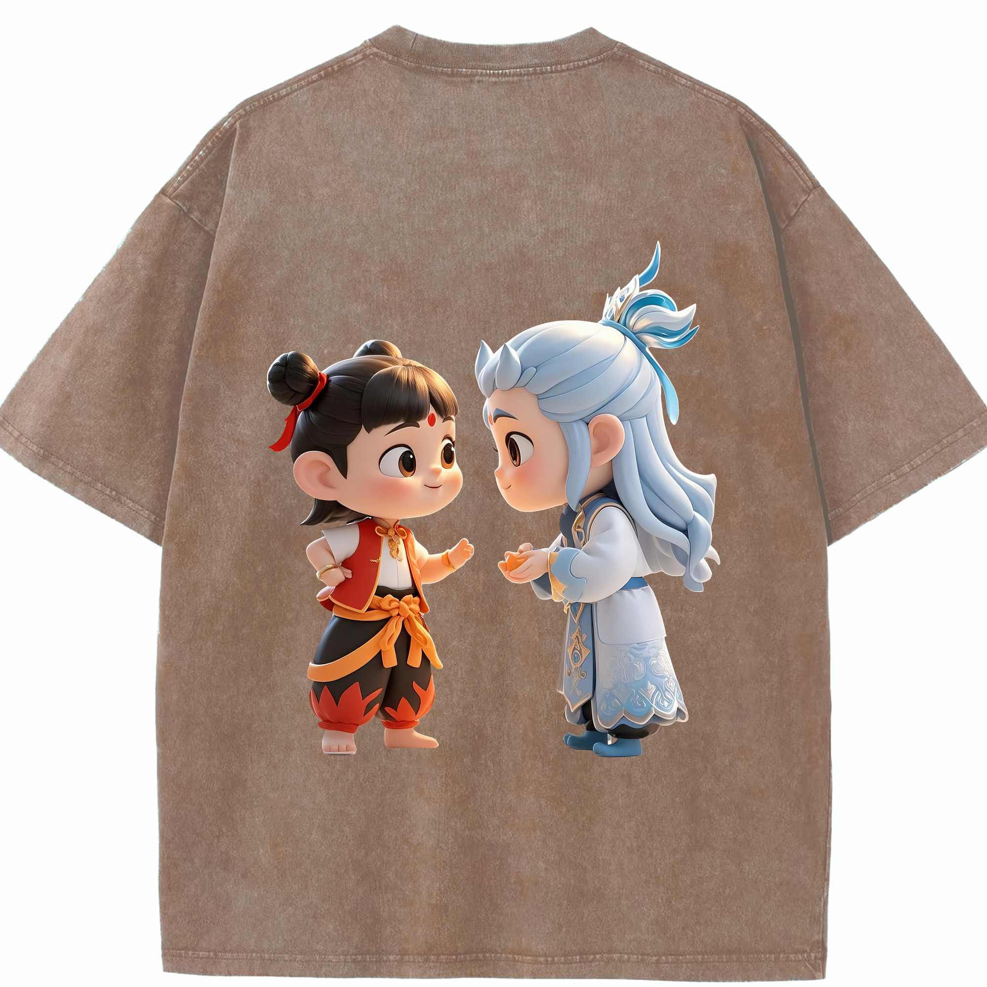 （画像用） Ne Zha 2 ナタ 魔童の大暴れ 綿100% ヴィンテージ風 半袖Tシャツ（背面プリント）