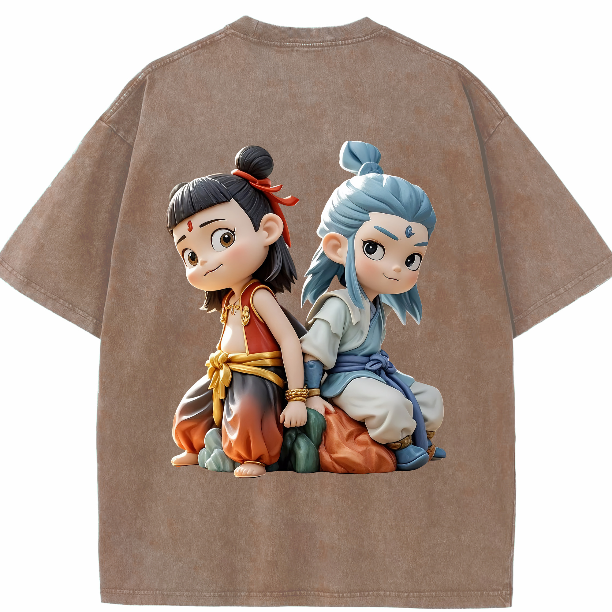 （画像用） Ne Zha 2 ナタ 魔童の大暴れ 綿100% ヴィンテージ風 半袖Tシャツ（背面プリント）
