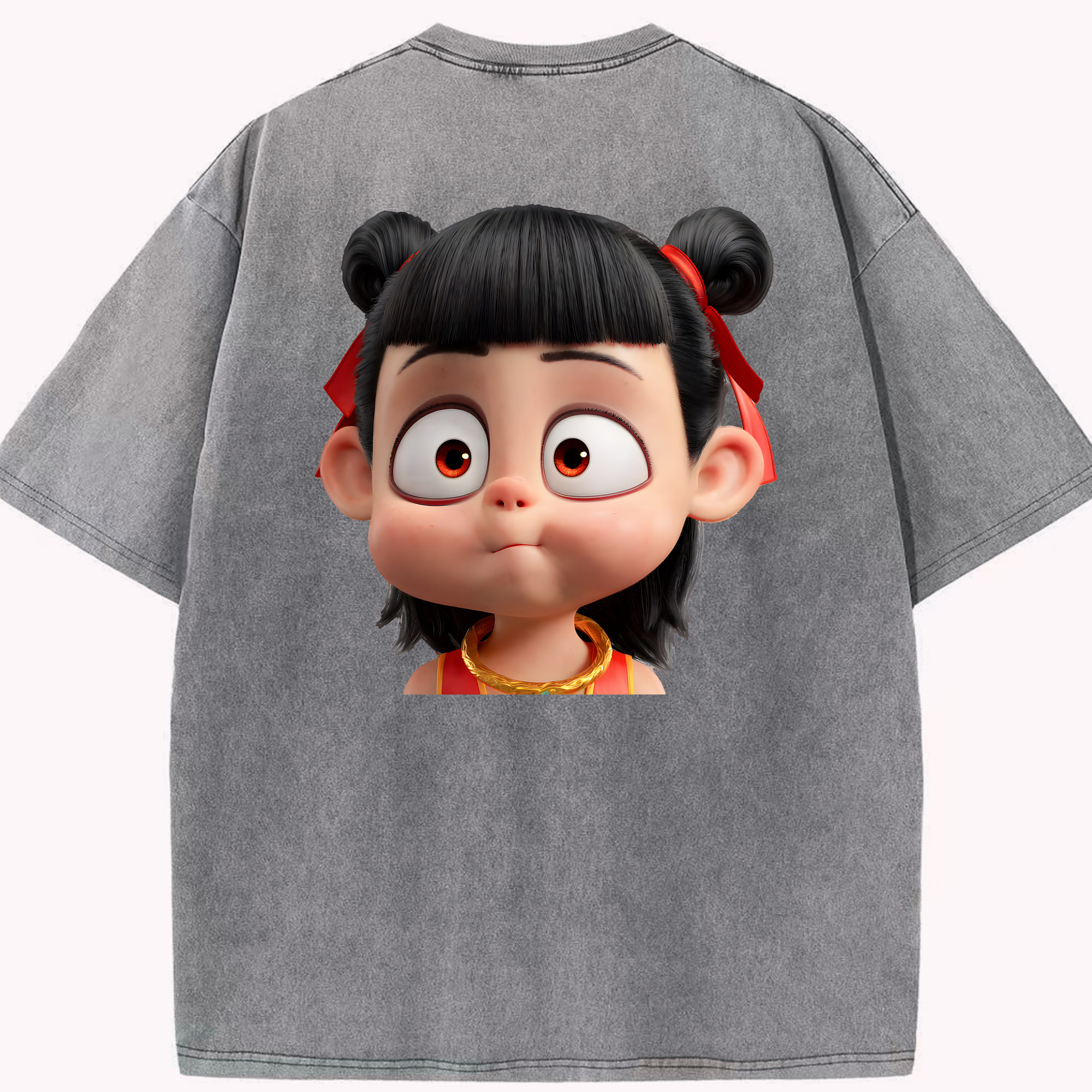 （画像用） Ne Zha 2 ナタ 魔童の大暴れ 綿100% ヴィンテージ風 半袖Tシャツ（背面プリント）