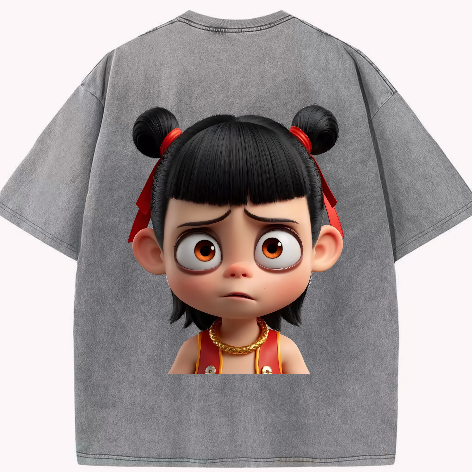 （画像用） Ne Zha 2 ナタ 魔童の大暴れ 綿100% ヴィンテージ風 半袖Tシャツ（背面プリント）
