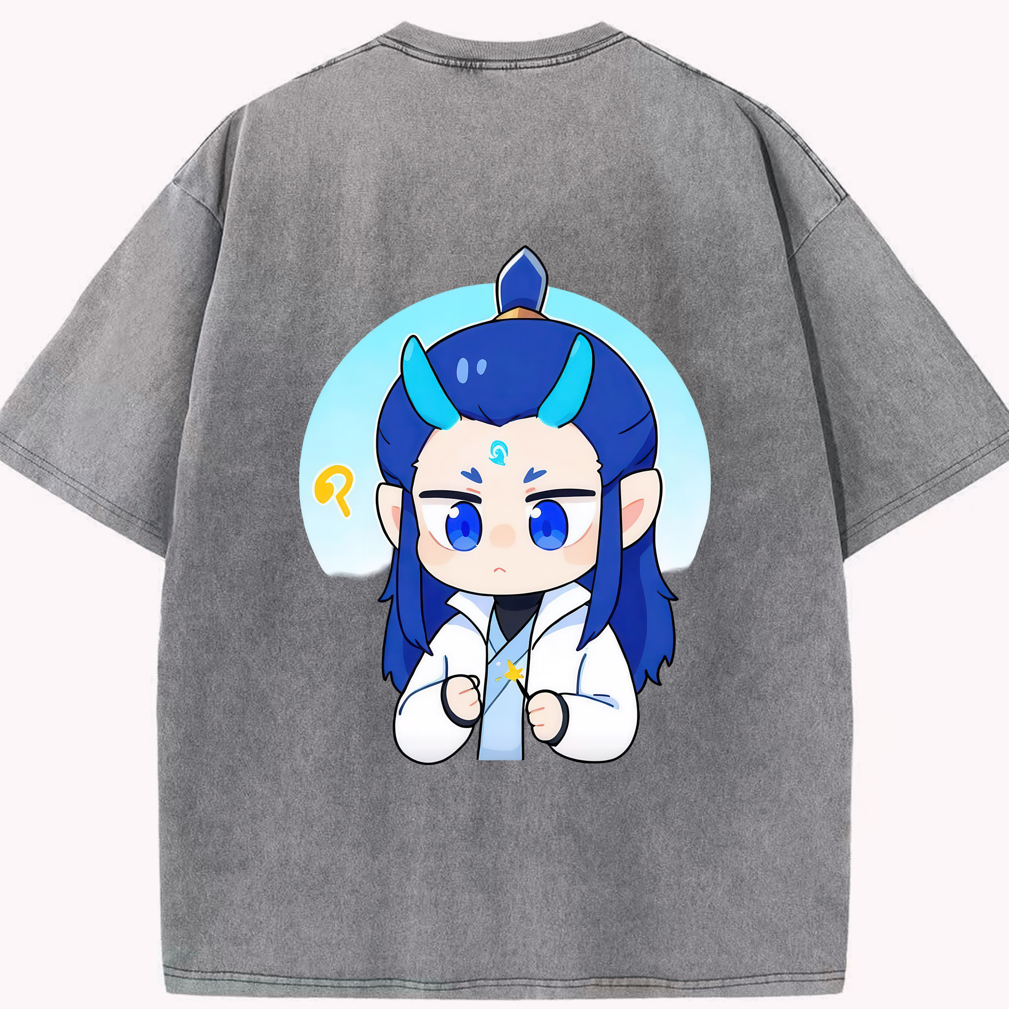 （画像用） Ne Zha 2 ナタ 魔童の大暴れ 綿100% ヴィンテージ風 半袖Tシャツ（背面プリント）