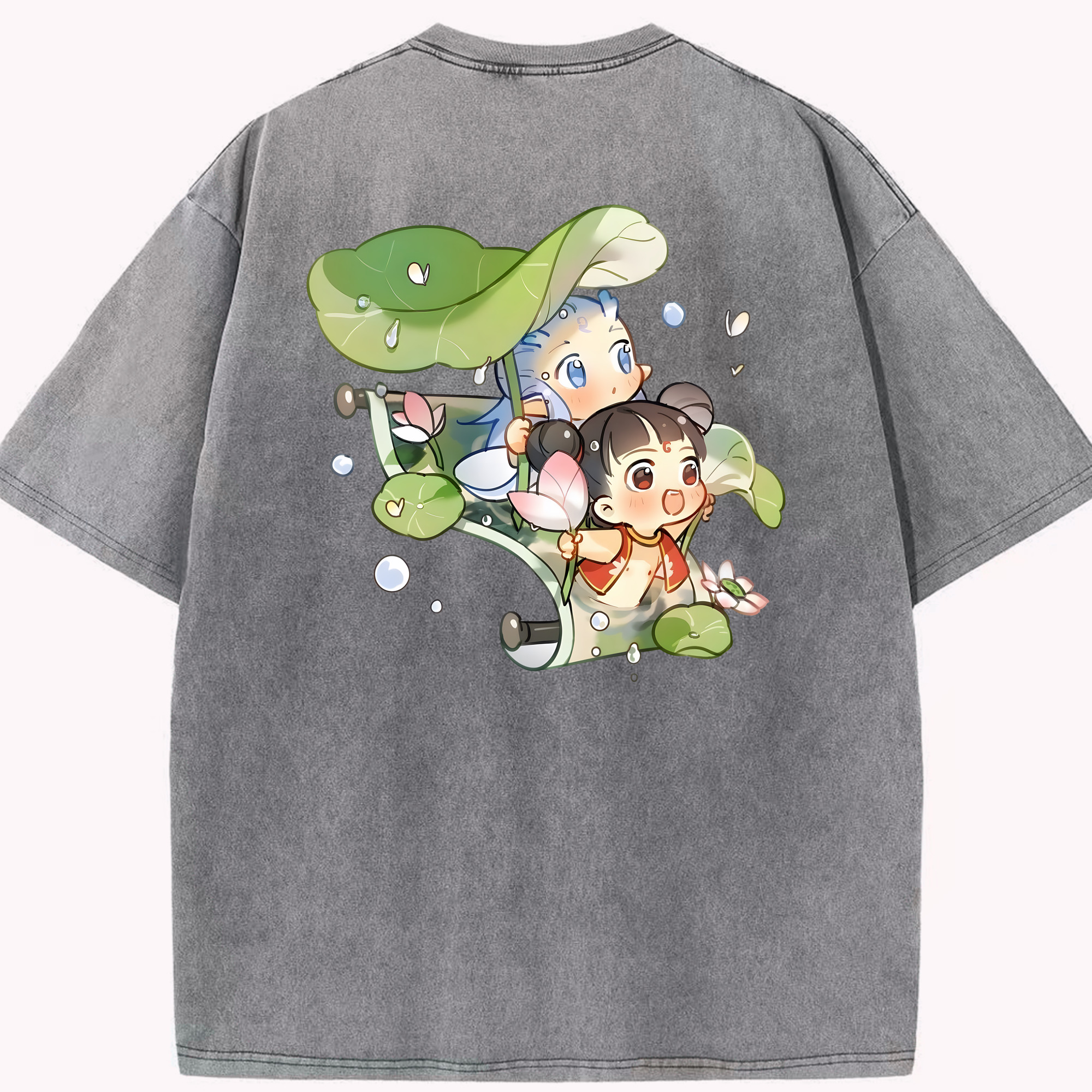 （画像用） Ne Zha 2 ナタ 魔童の大暴れ 綿100% ヴィンテージ風 半袖Tシャツ（背面プリント）