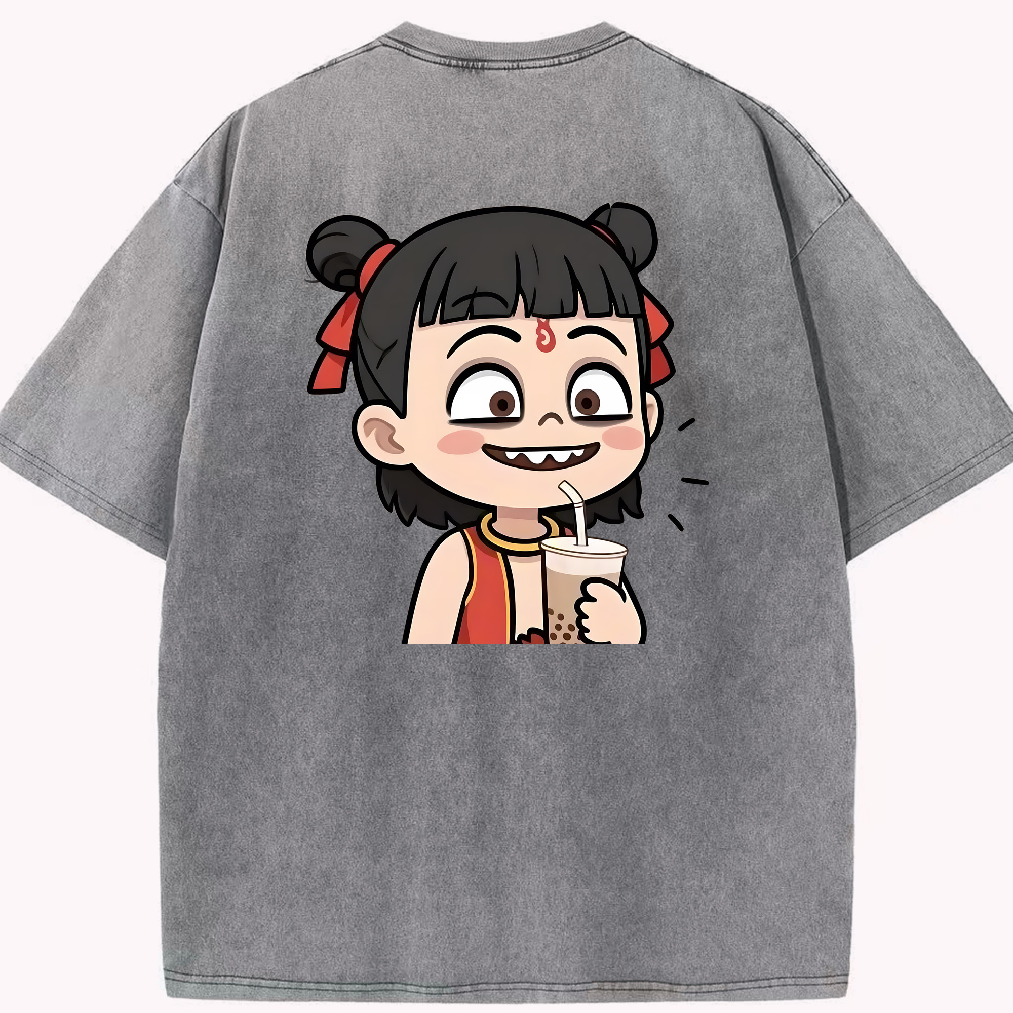 （画像用） Ne Zha 2 ナタ 魔童の大暴れ 綿100% ヴィンテージ風 半袖Tシャツ（背面プリント）