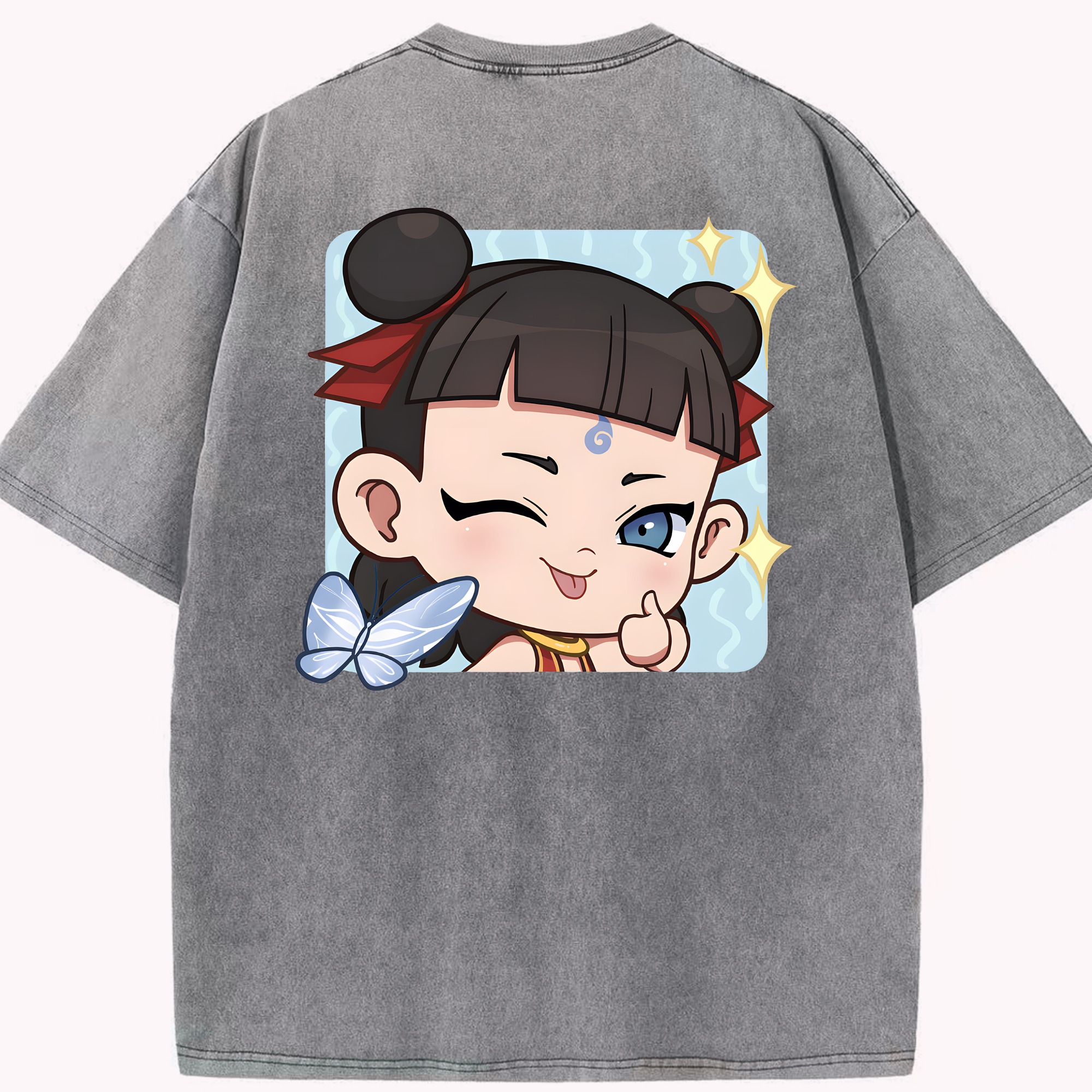 （画像用） Ne Zha 2 ナタ 魔童の大暴れ 綿100% ヴィンテージ風 半袖Tシャツ（背面プリント）
