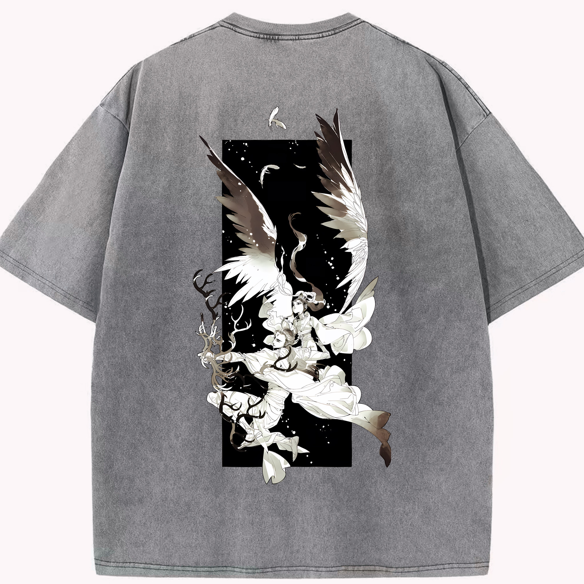 （画像用） Ne Zha 2 ナタ 魔童の大暴れ 綿100% ヴィンテージ風 半袖Tシャツ（背面プリント）