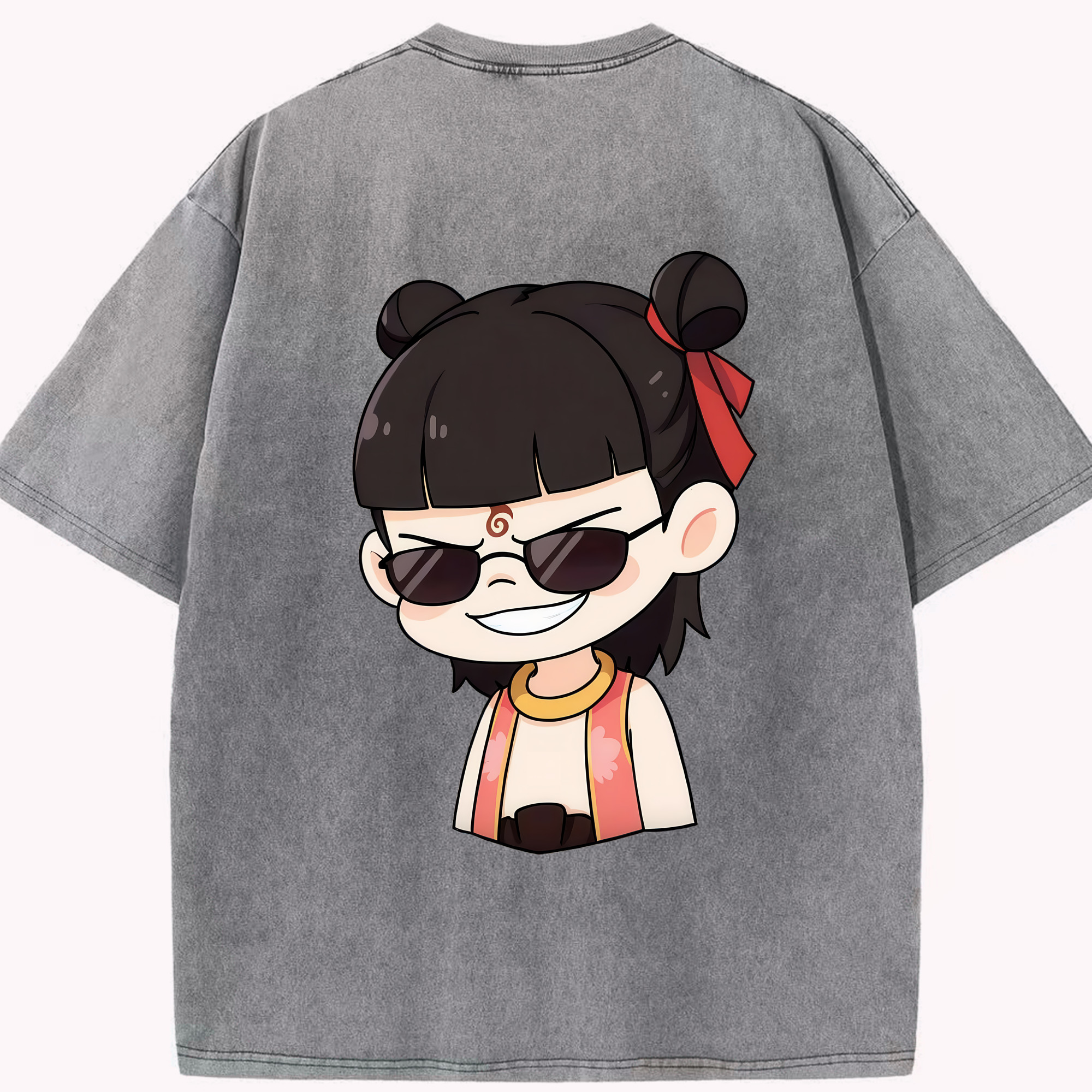 （画像用） Ne Zha 2 ナタ 魔童の大暴れ 綿100% ヴィンテージ風 半袖Tシャツ（背面プリント）