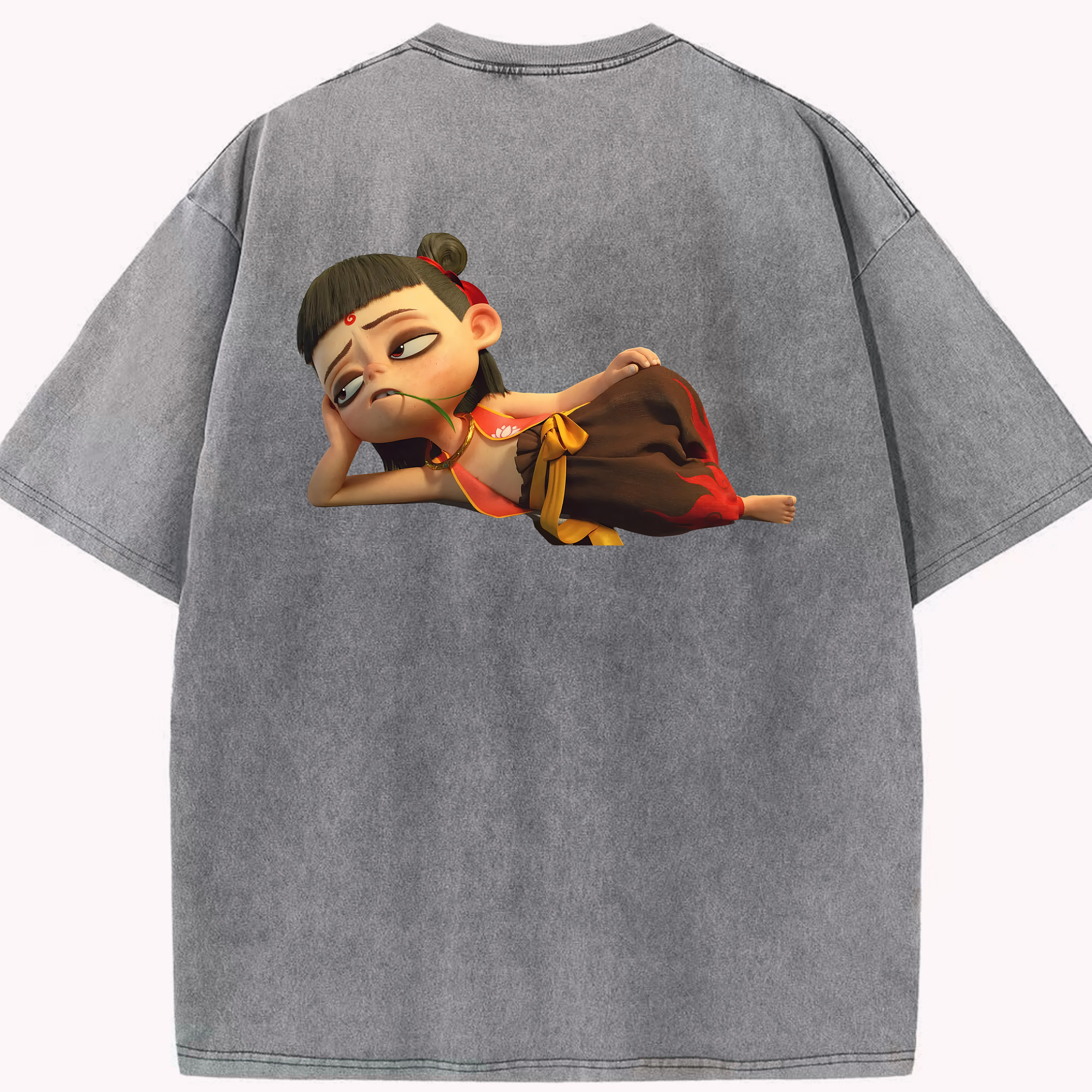 （画像用） Ne Zha 2 ナタ 魔童の大暴れ 綿100% ヴィンテージ風 半袖Tシャツ（背面プリント）