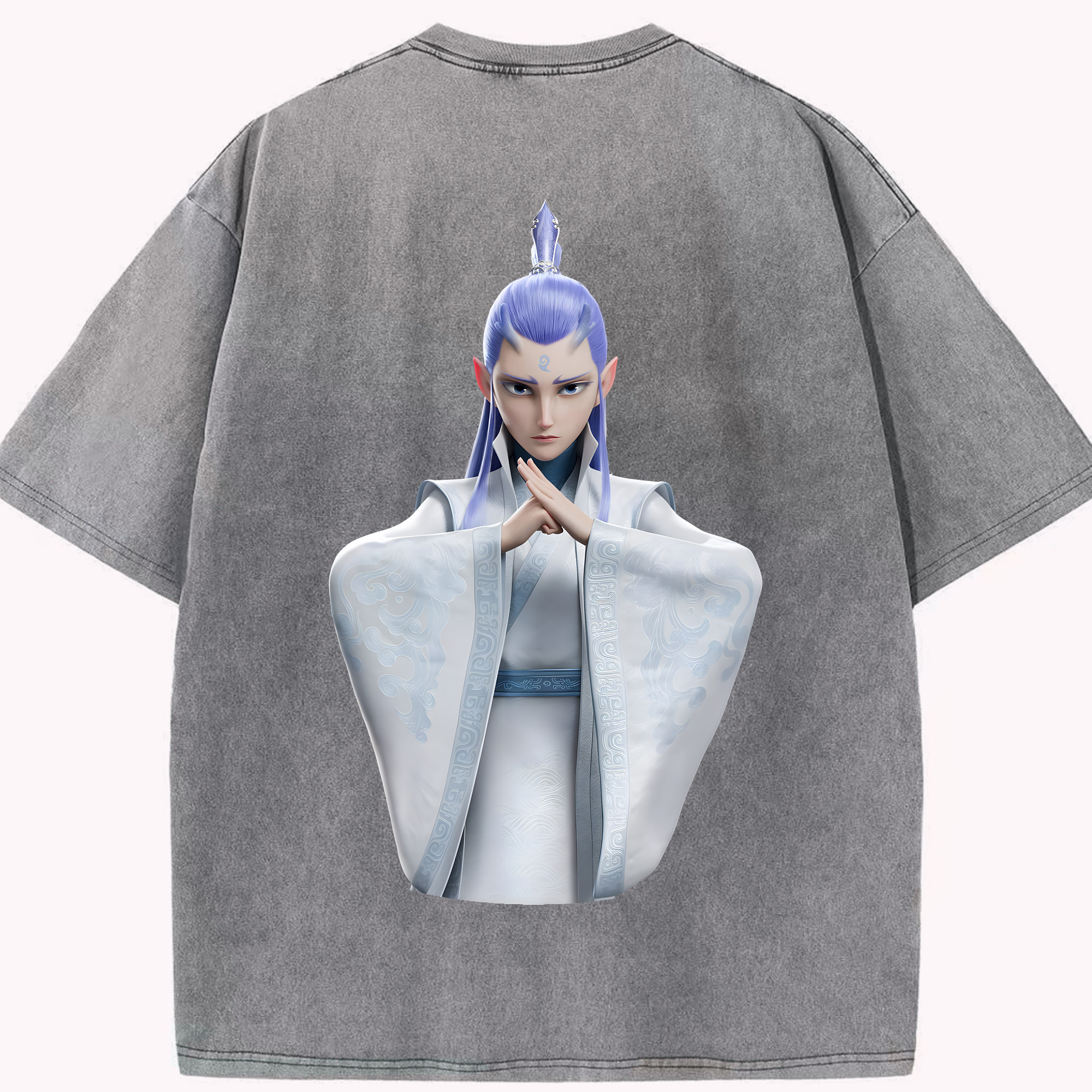 （画像用） Ne Zha 2 ナタ 魔童の大暴れ 綿100% ヴィンテージ風 半袖Tシャツ（背面プリント）