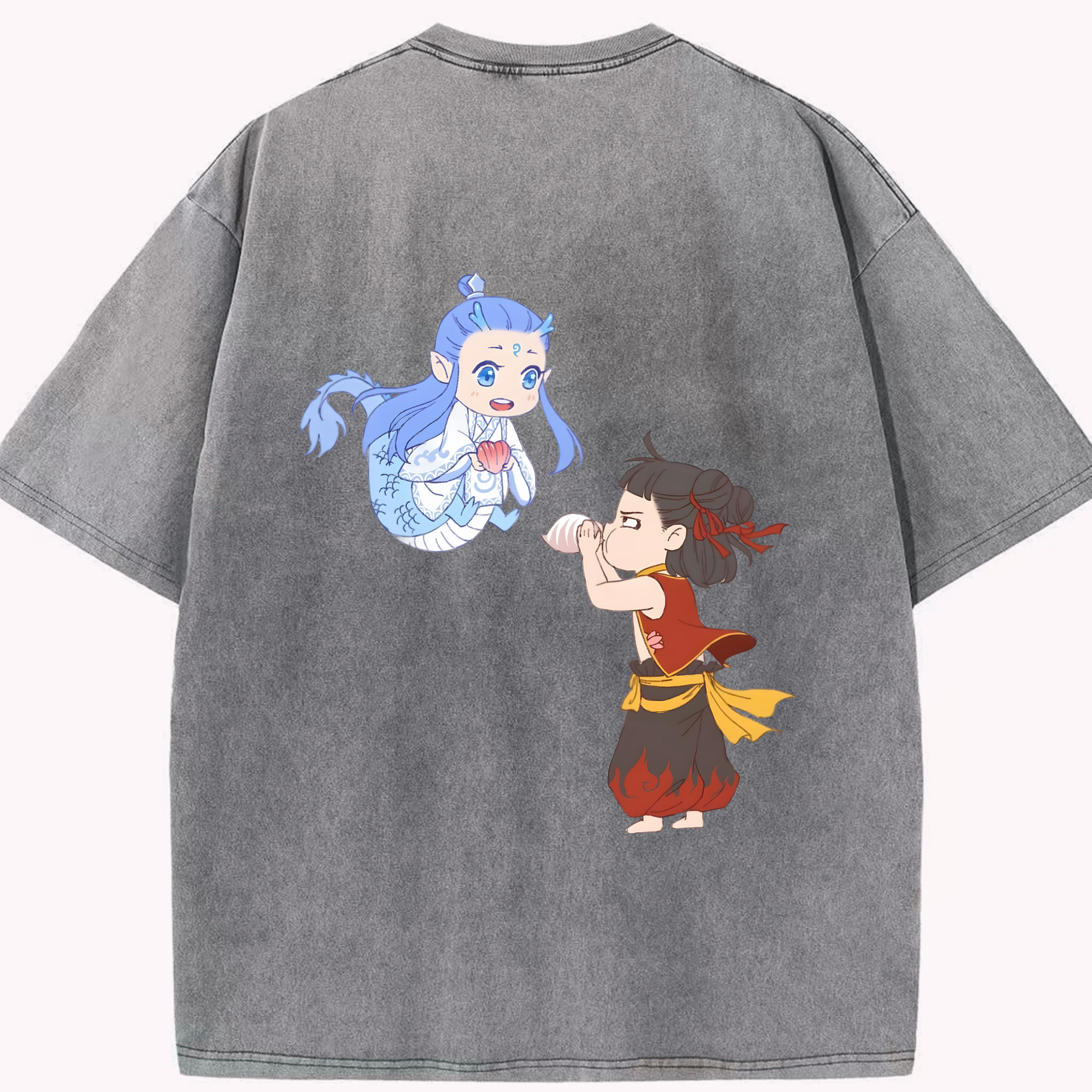 （画像用） Ne Zha 2 ナタ 魔童の大暴れ 綿100% ヴィンテージ風 半袖Tシャツ（背面プリント）